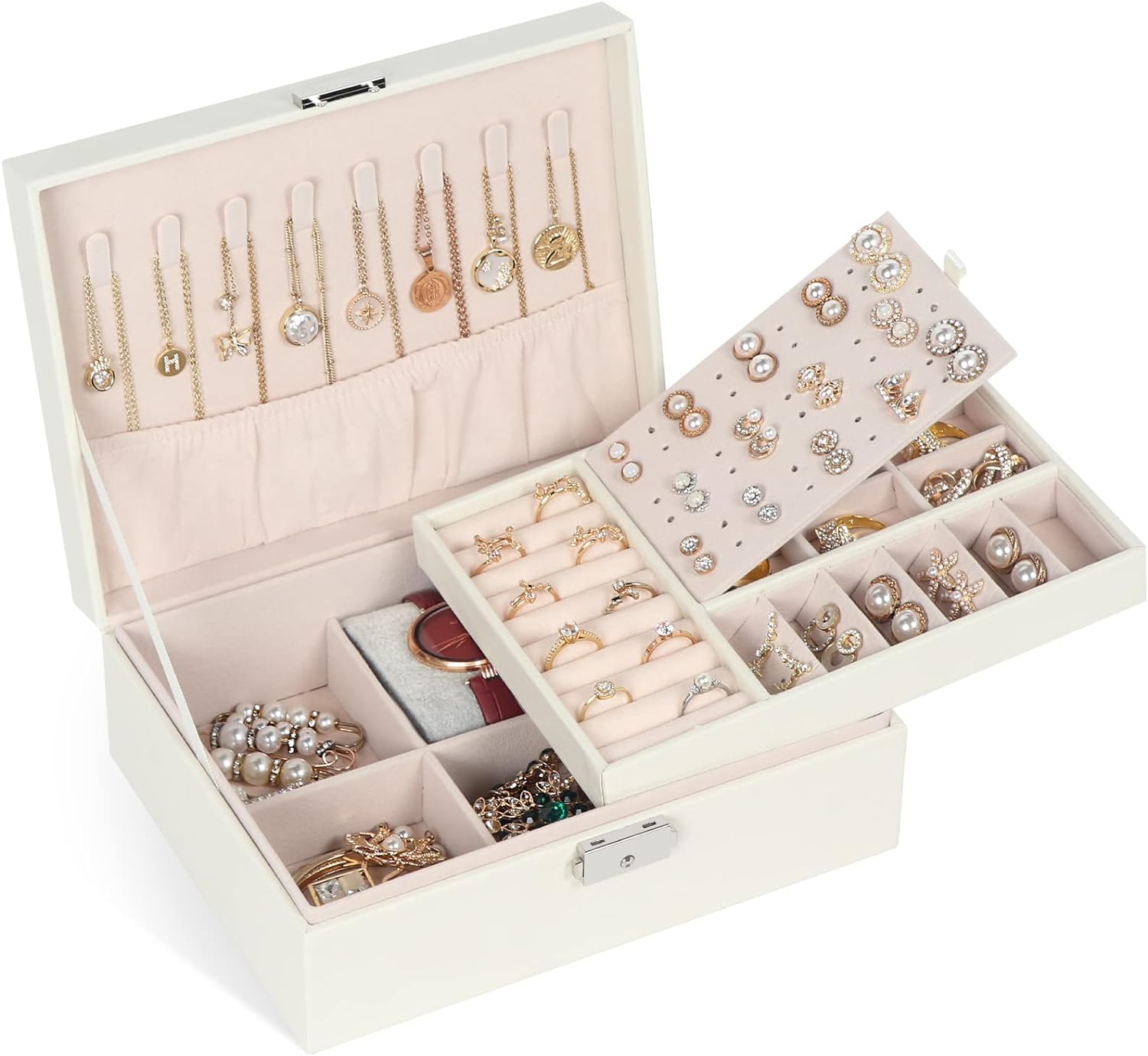 Jewelry Box ,Jewelry Organizer Container with Lock,PU Leather Storage Case with Removable Tray,Jewelry Display Holder