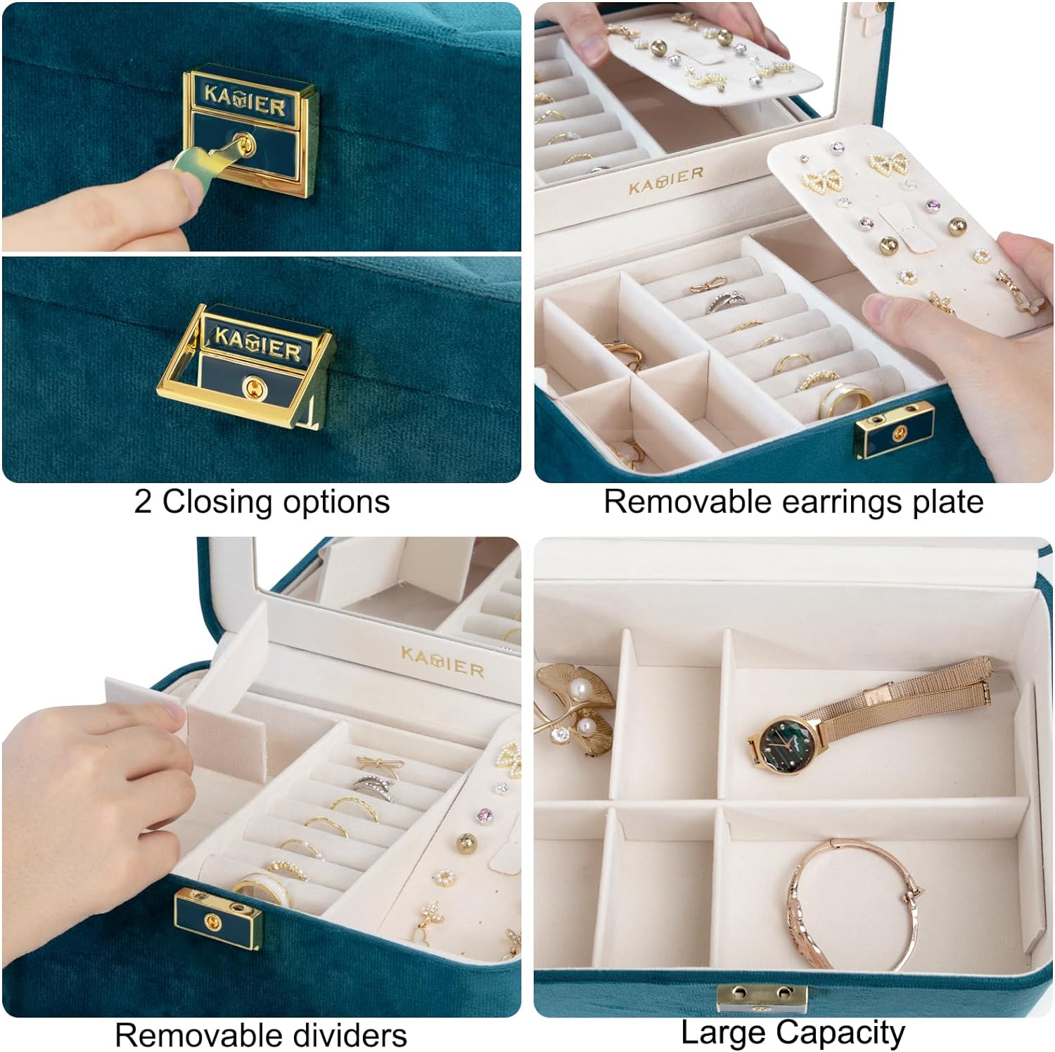 2 Layer Jewelry Organizer Box ,Luxury Leather & Soft Velvet Lined