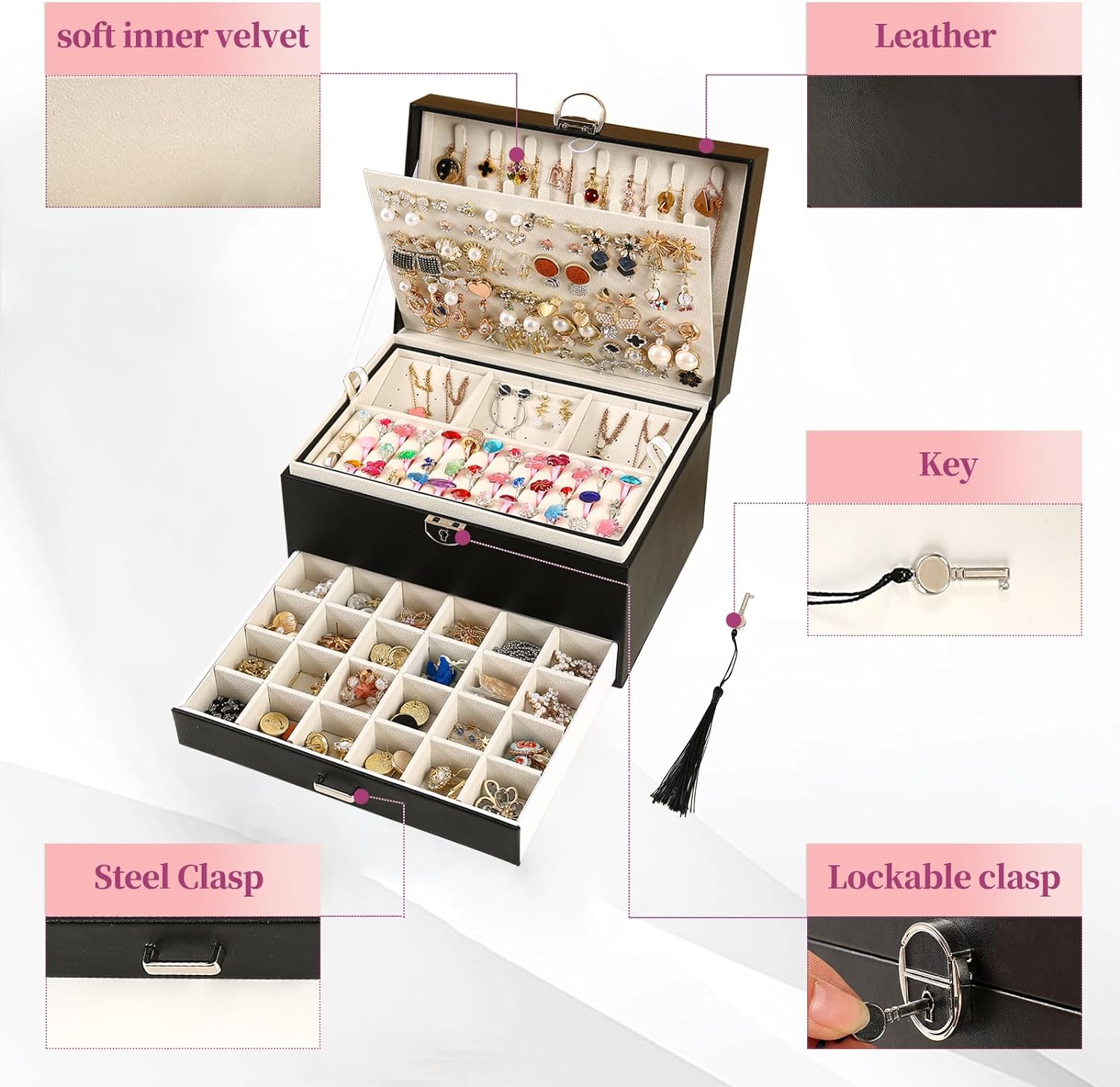 Earring Jewelry Box For Women , With Lock Earring Holder Organizer