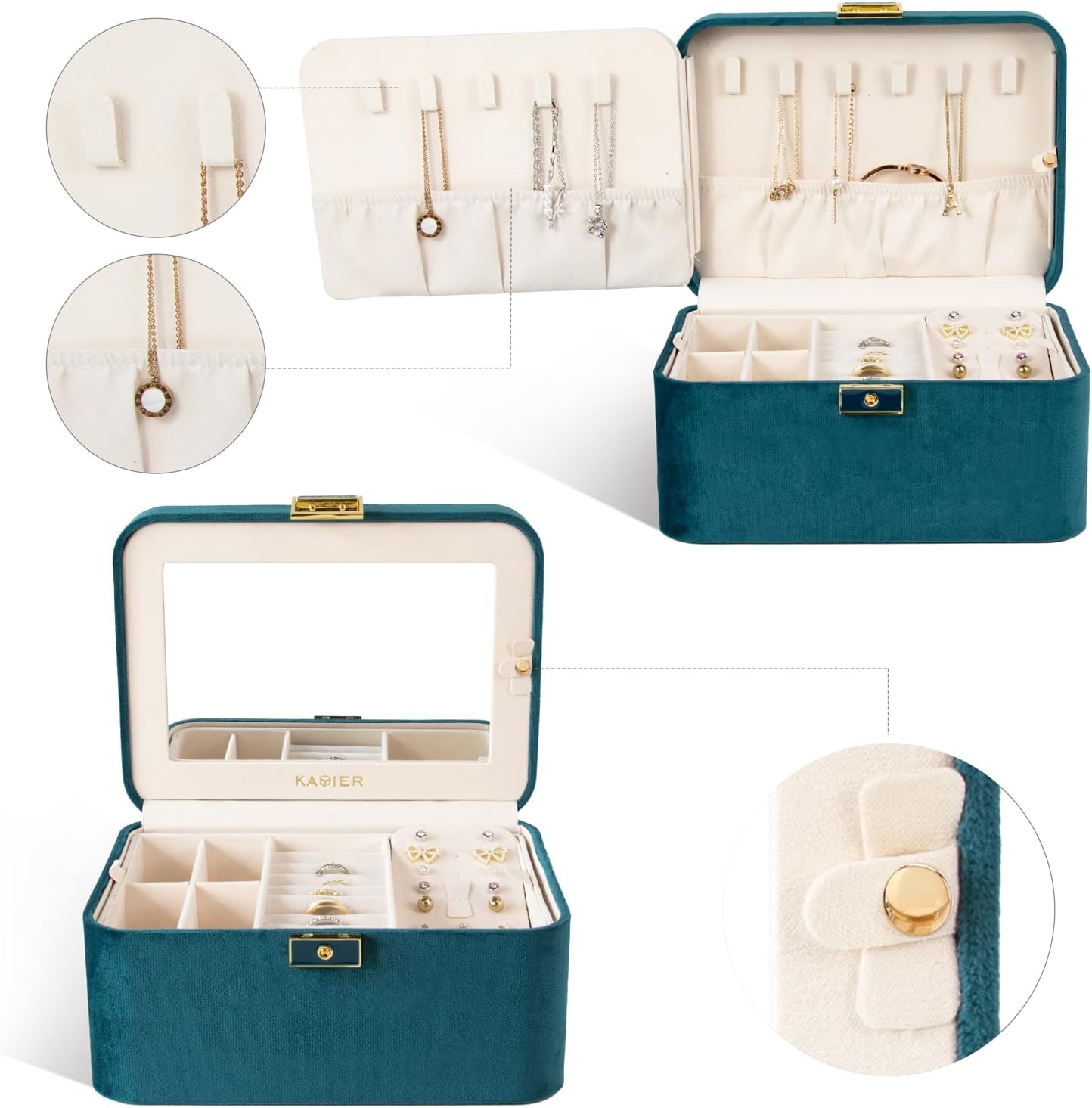 2 Layer Jewelry Organizer Box ,Luxury Leather & Soft Velvet Lined