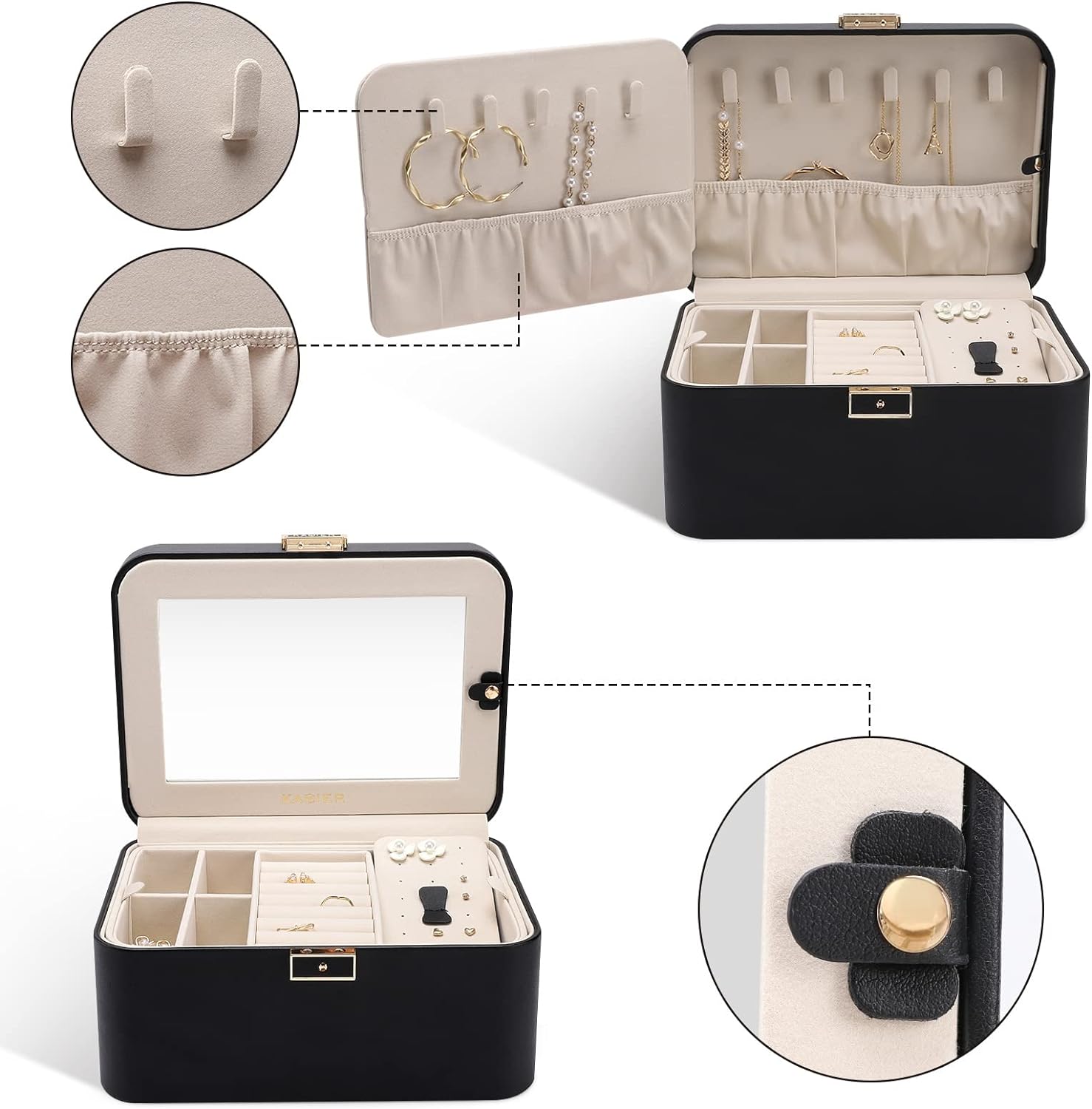 2 Layer Jewelry Organizer Box ,Luxury Leather & Soft Velvet Lined