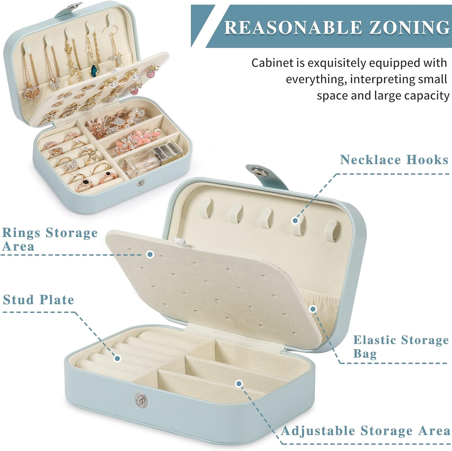 Jewelry Box, double layer portable mini travel case for storing earrings, rings, necklaces