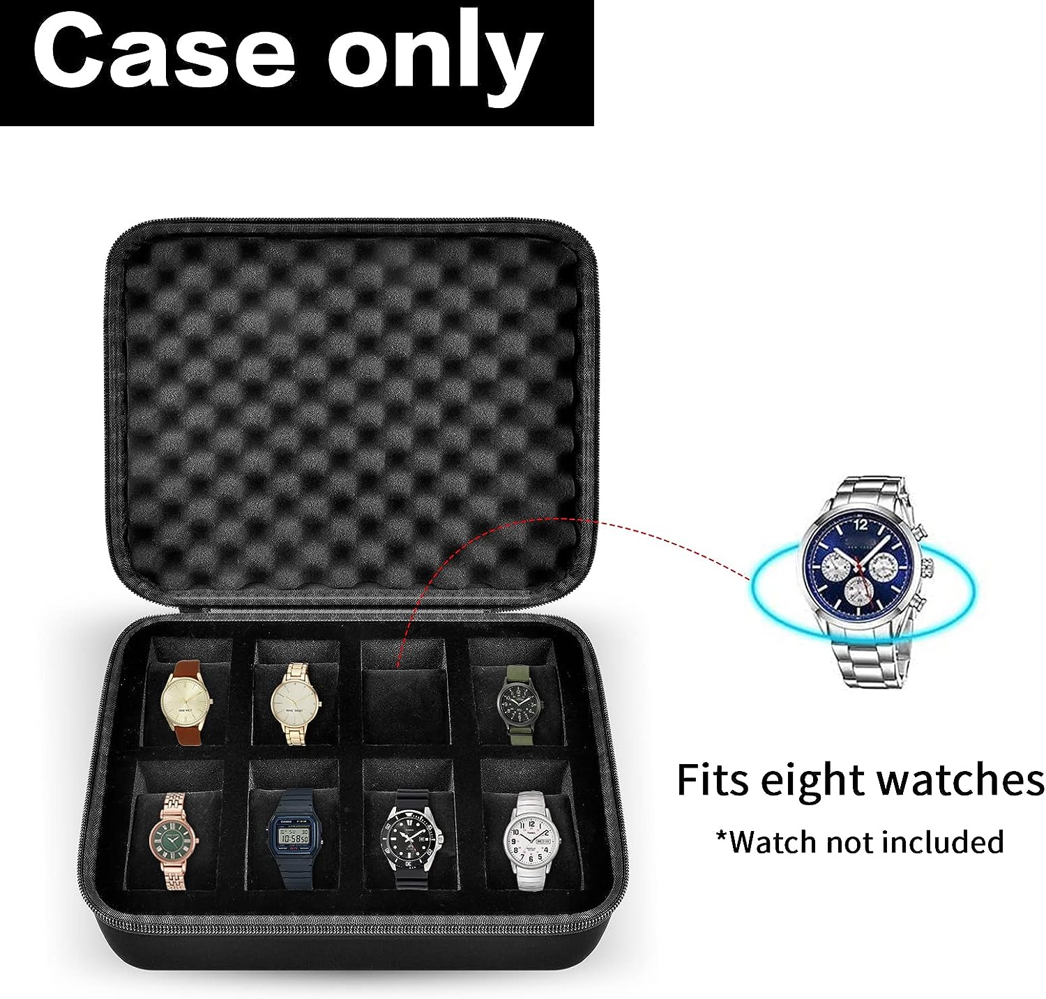 15 Slots Watch Box Organizer/Men Watch Display Storage Case Fits All Wristwatches and Smart Watches up to 42mm