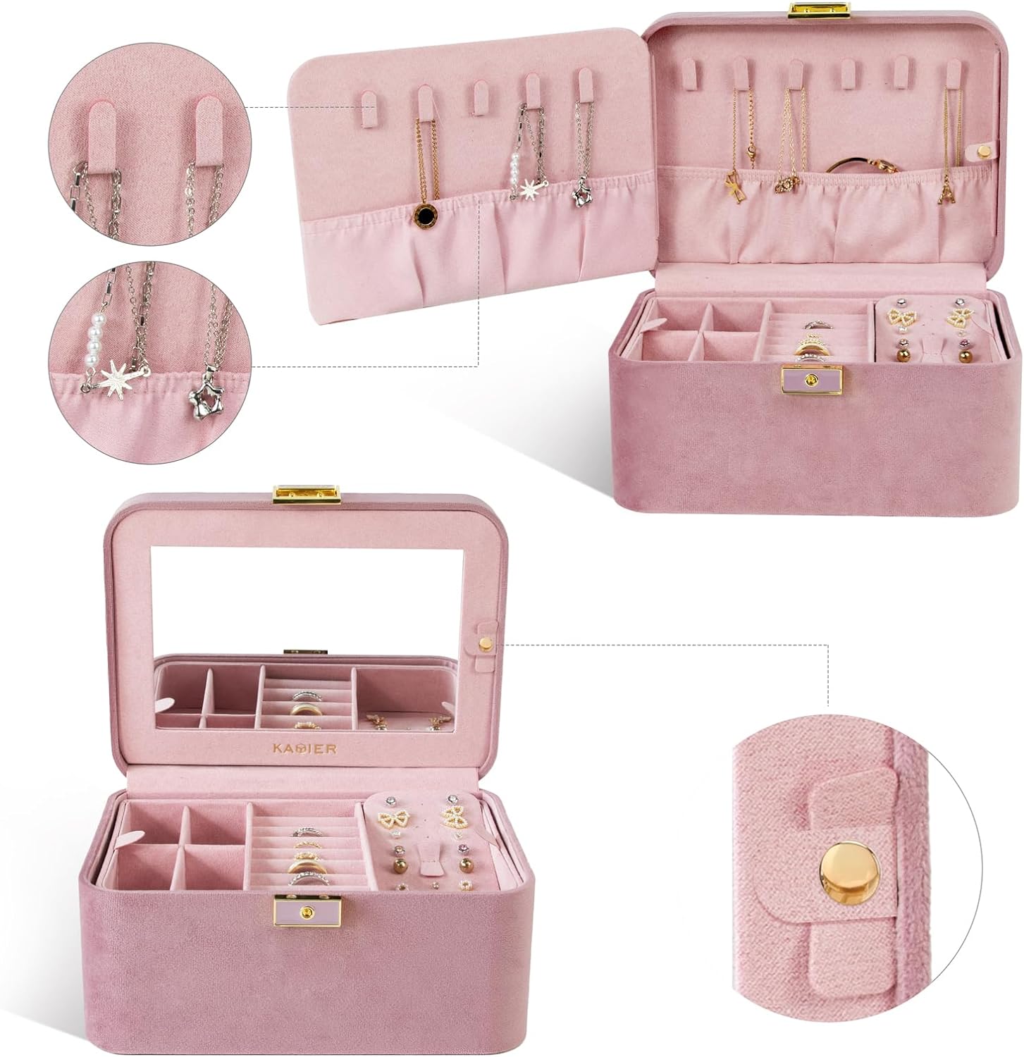 2 Layer Jewelry Organizer Box ,Luxury Leather & Soft Velvet Lined