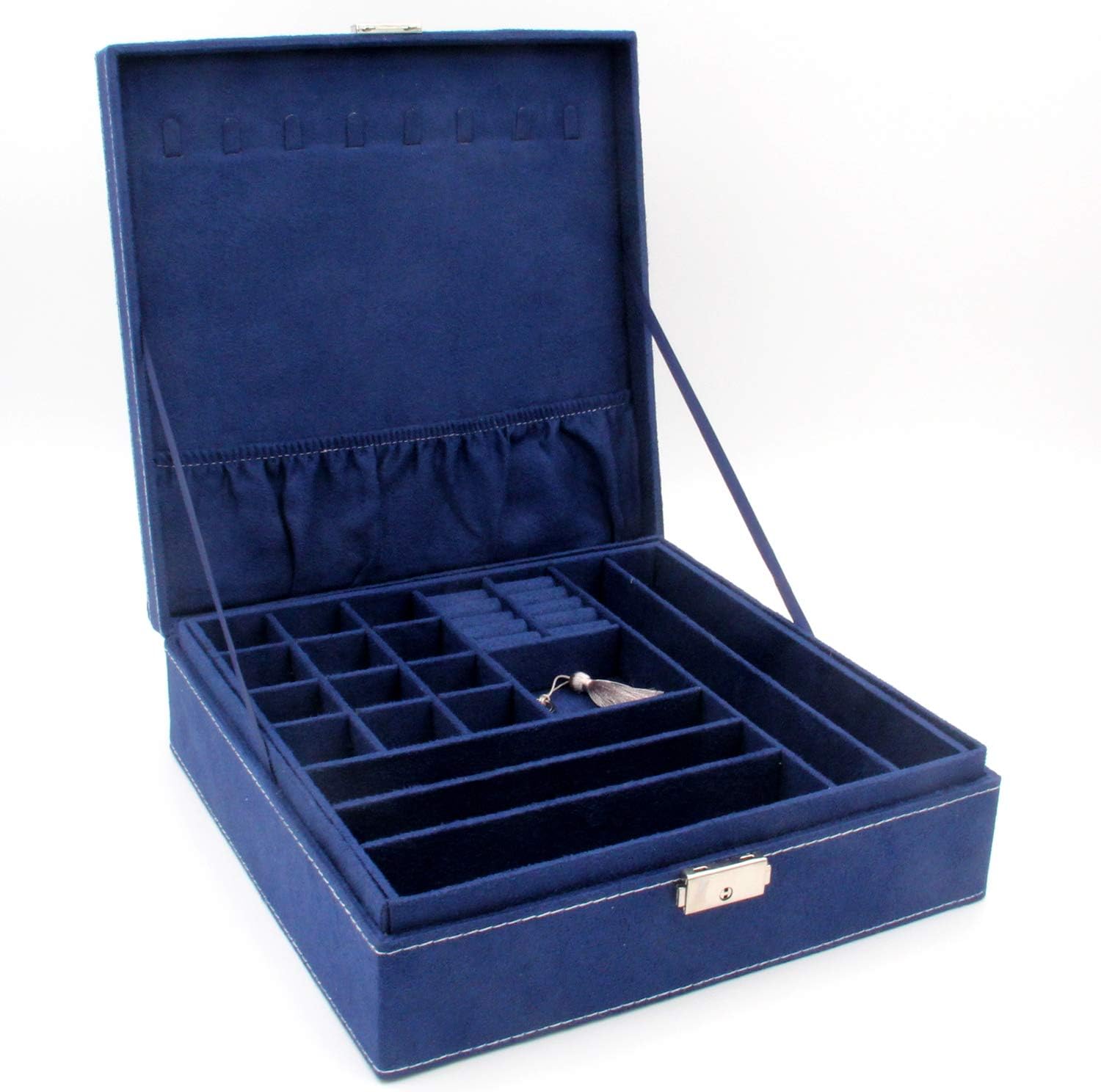 Two-Layer Jewelry Box Organizer Display Storage case with Lock