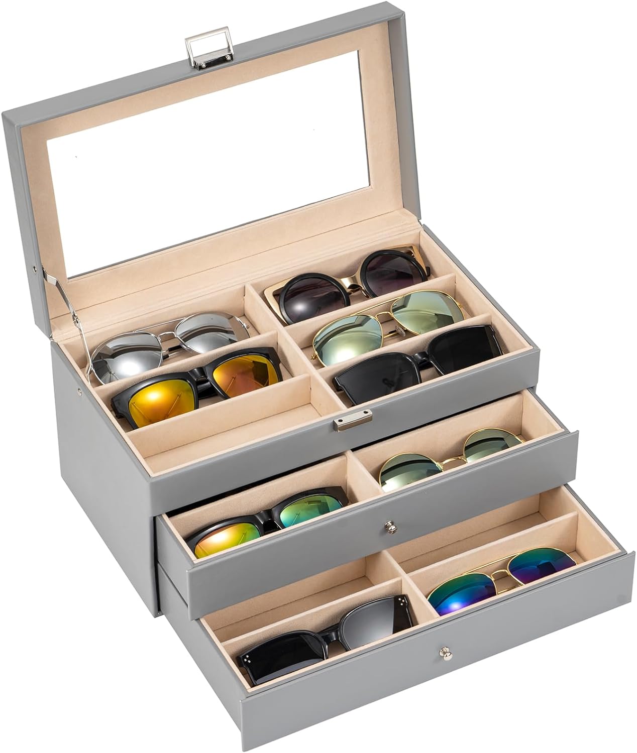 18 Slots Sunglasses Organizer,  Leather Eyeglass Cases