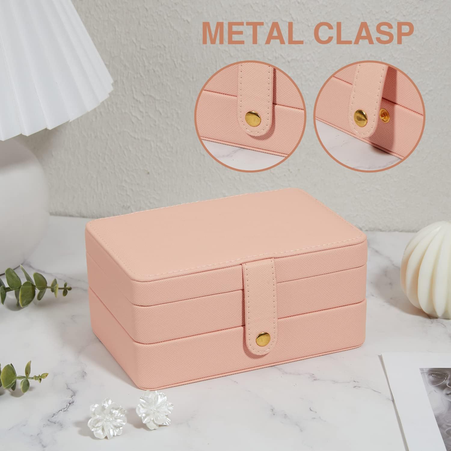 PU Leather Small Jewelry Organizer , 2 Layers Portable Jewelry Holder