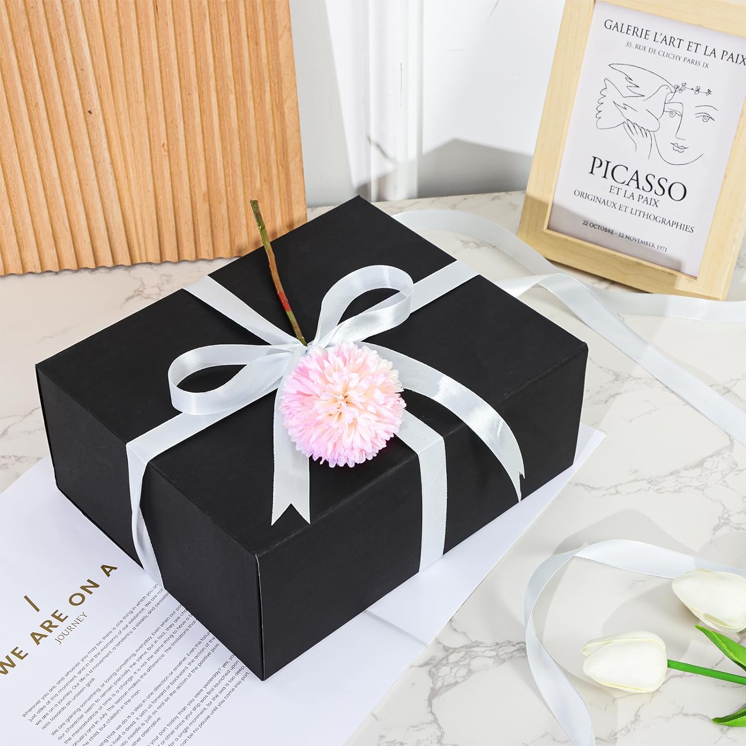 Gift Boxes with Lids for Presents, Black 10x8x4 Inch Bridesmaid Proposal Box with Ribbon, Large Paper Boxes for Snacks, Candy, Toys, Birthday Party, Wedding, Halloween, Christmas