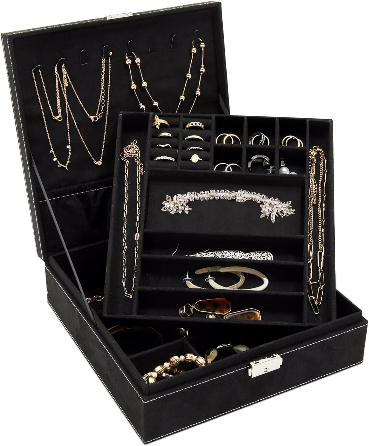 Jewelry Box Organizer Travel Case, Earrings Storage with Removable Tray for Women, Men