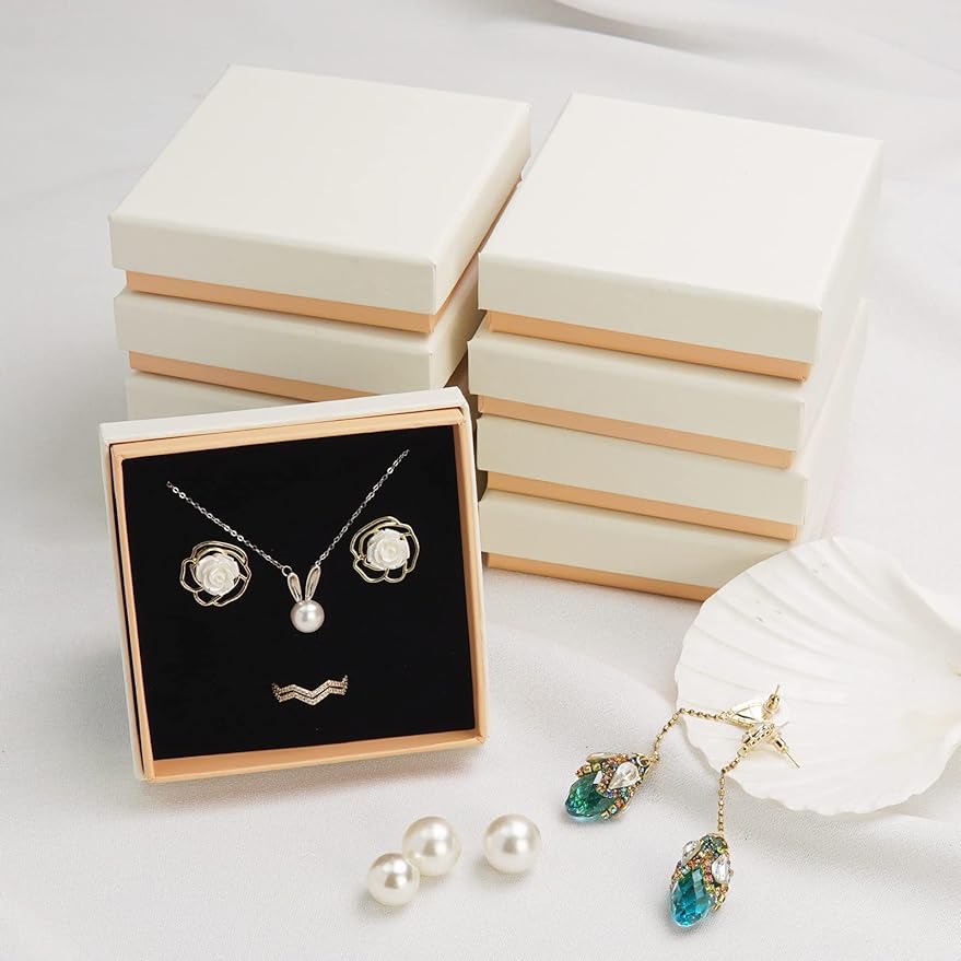 Jewelry gift Boxes For Women,3.5×3.5×1 Inches Cardboard Small Gift Boxes With Lids For Ring Necklace Bracelet Earring,Jewelry Box Bulk Organizer Display,Pearl White