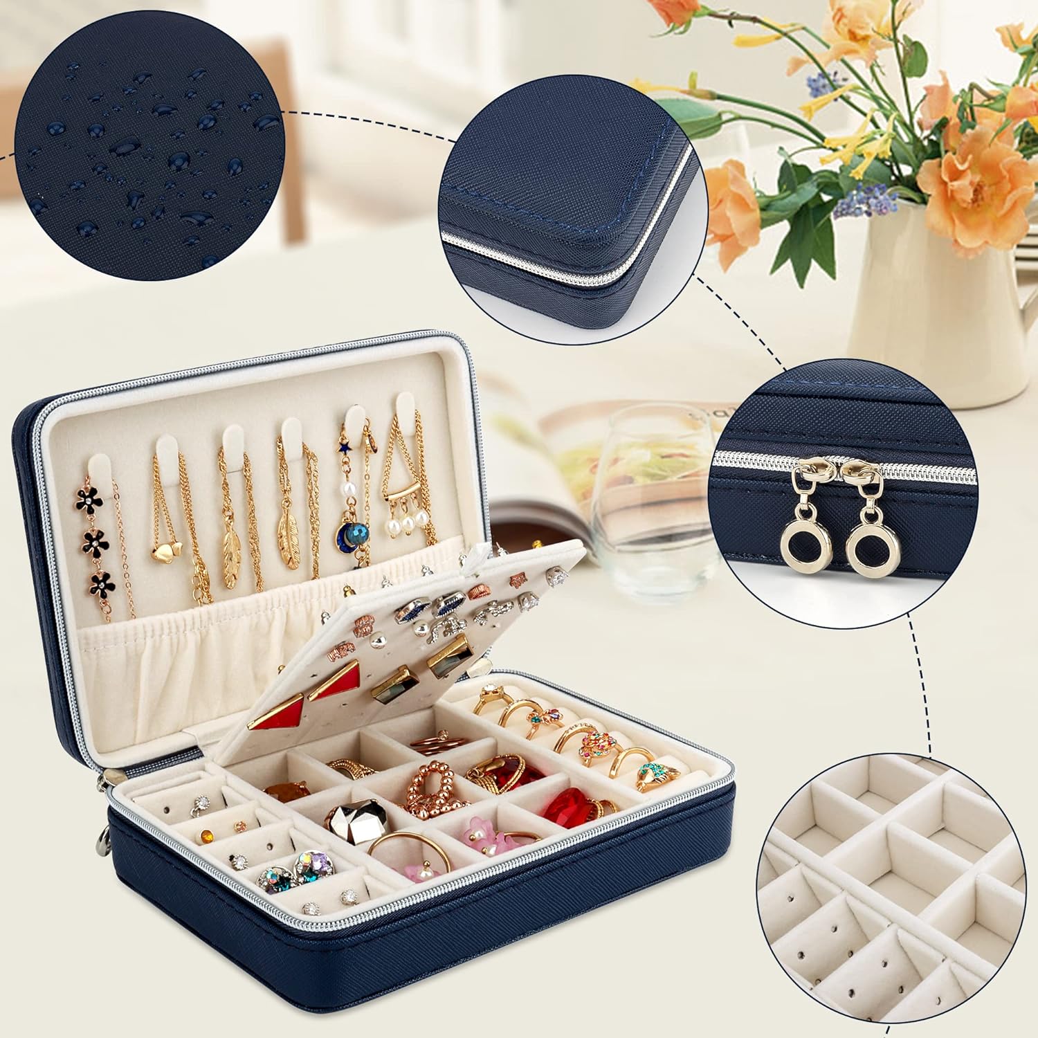 Small Jewelry Box - Travel Jewelry Case PU Leather Jewelry Organizer Storage Holder