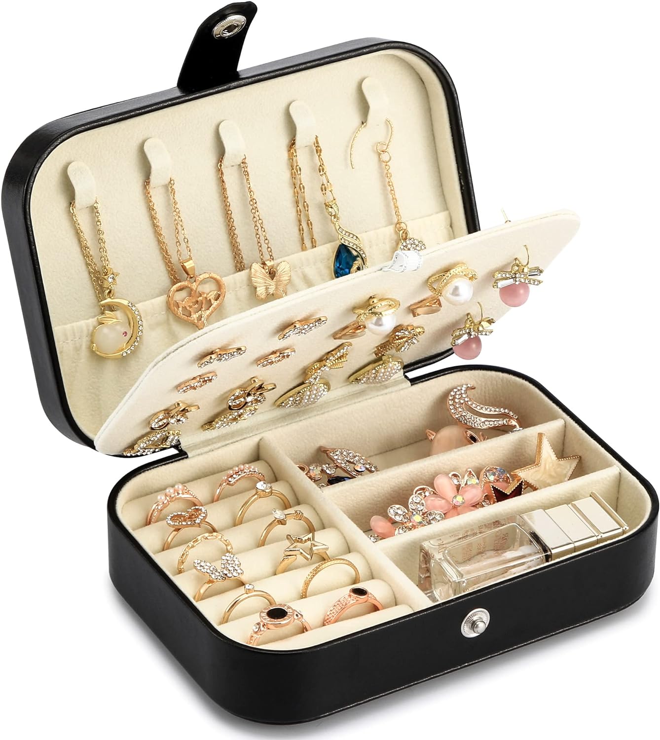 Jewelry Box, double layer portable mini travel case for storing earrings, rings, necklaces