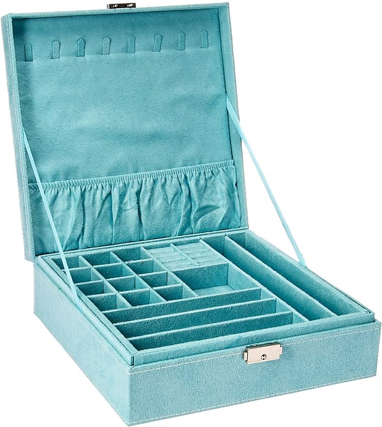 Two-Layer Jewelry Box Organizer Display Storage case with Lock