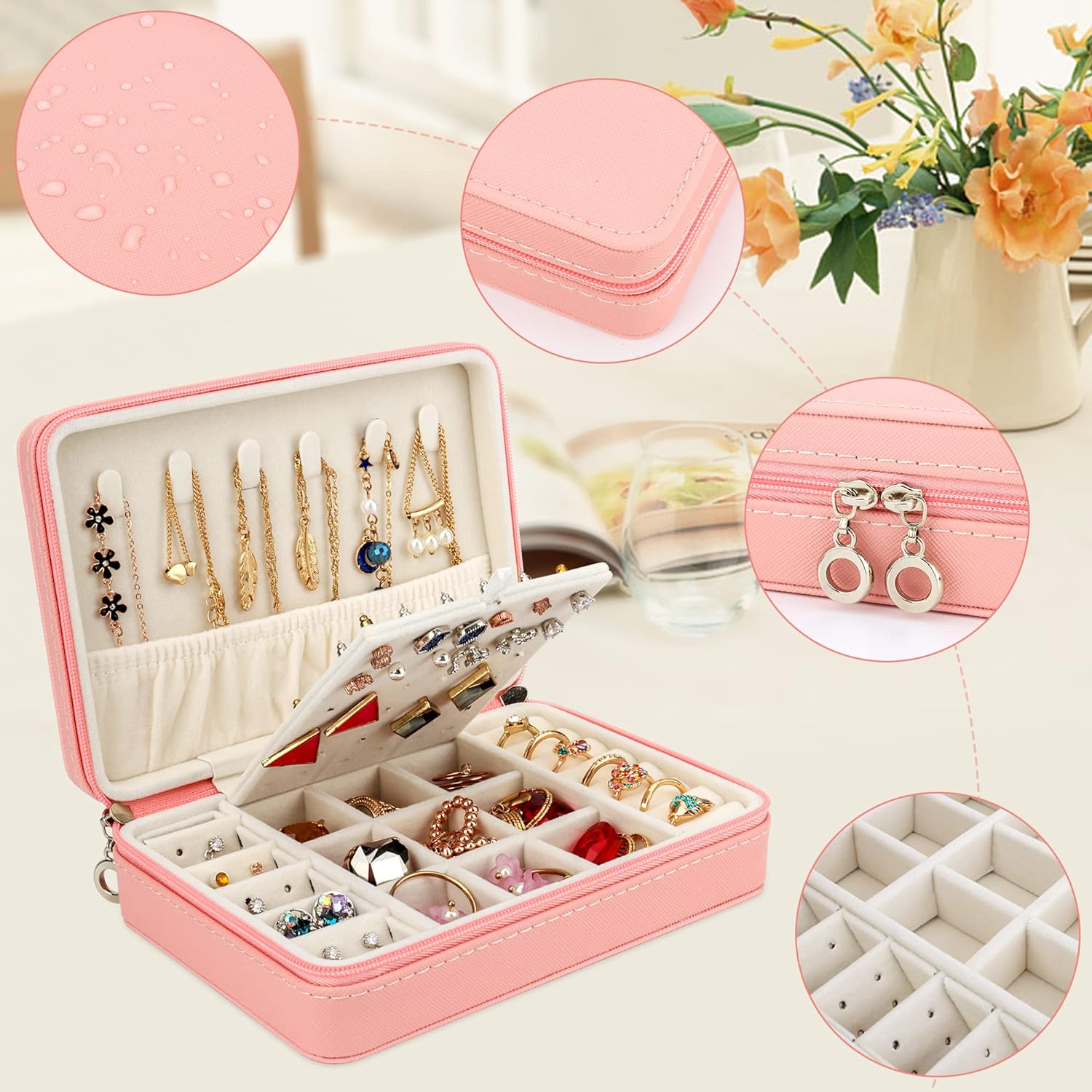 Small Jewelry Box - Travel Jewelry Case PU Leather Jewelry Organizer Storage Holder