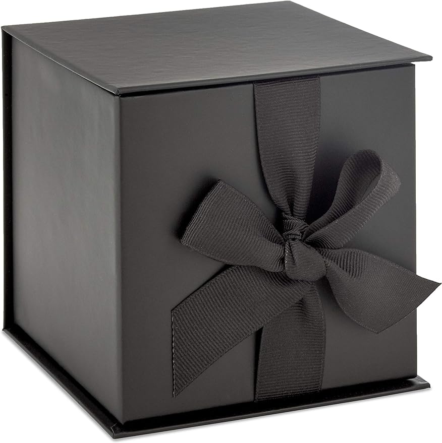 Small Gift Box with Bow and Shredded Paper Fill (Black) for Weddings, Mother's Day, Groomsmen Gifts, Engagements, Graduations and More