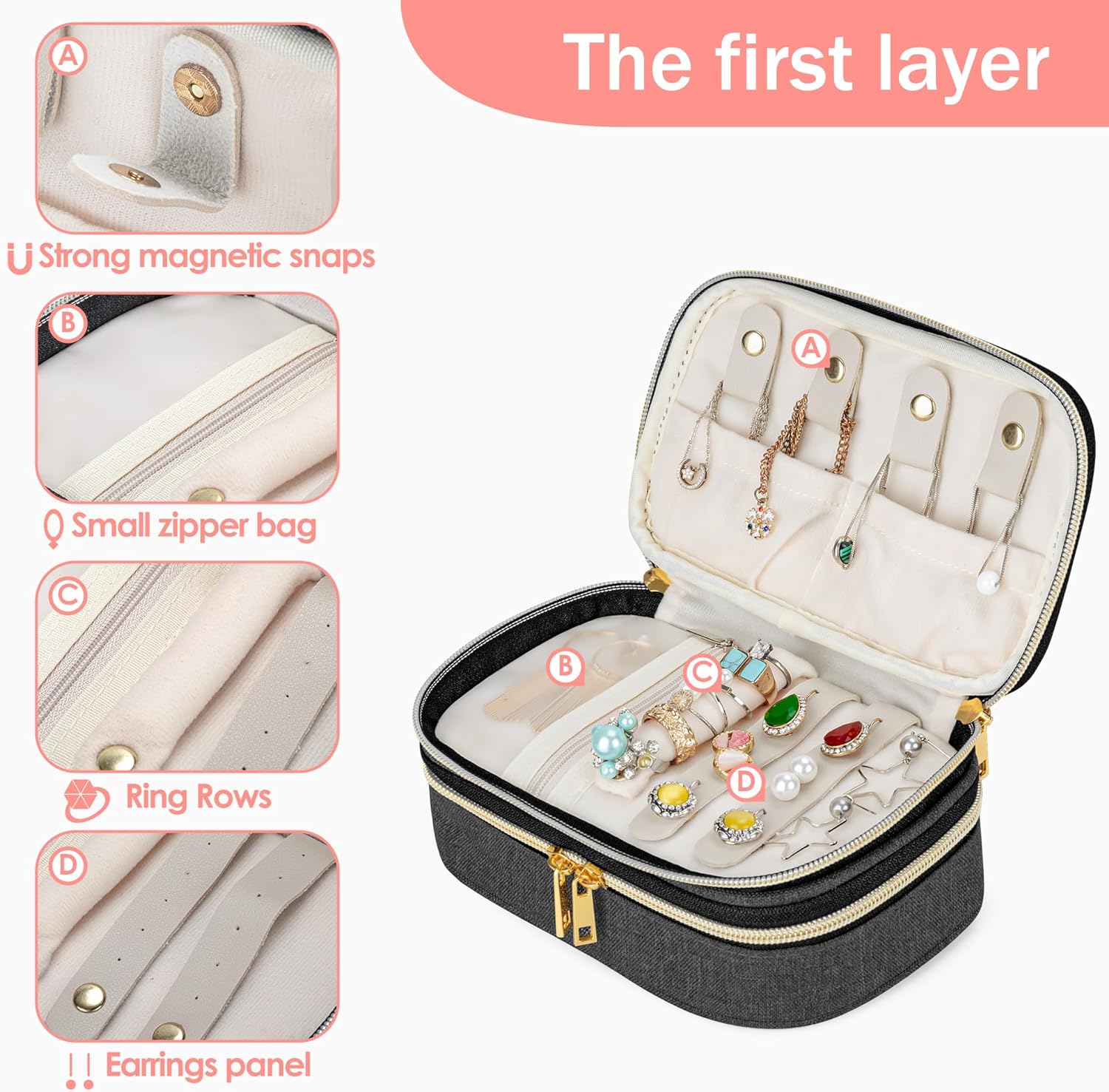 Double Layer Jewelry Organizer, Small Jewelry Travel Case