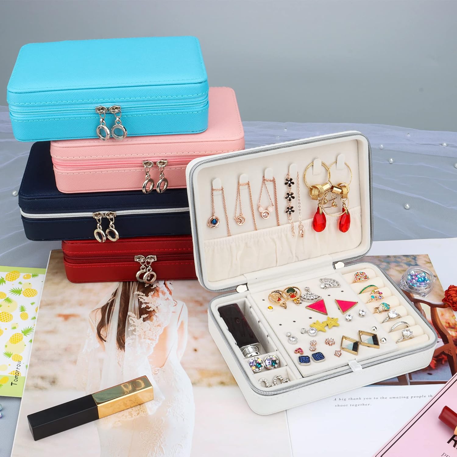 Small Jewelry Box - Travel Jewelry Case PU Leather Jewelry Organizer Storage Holder