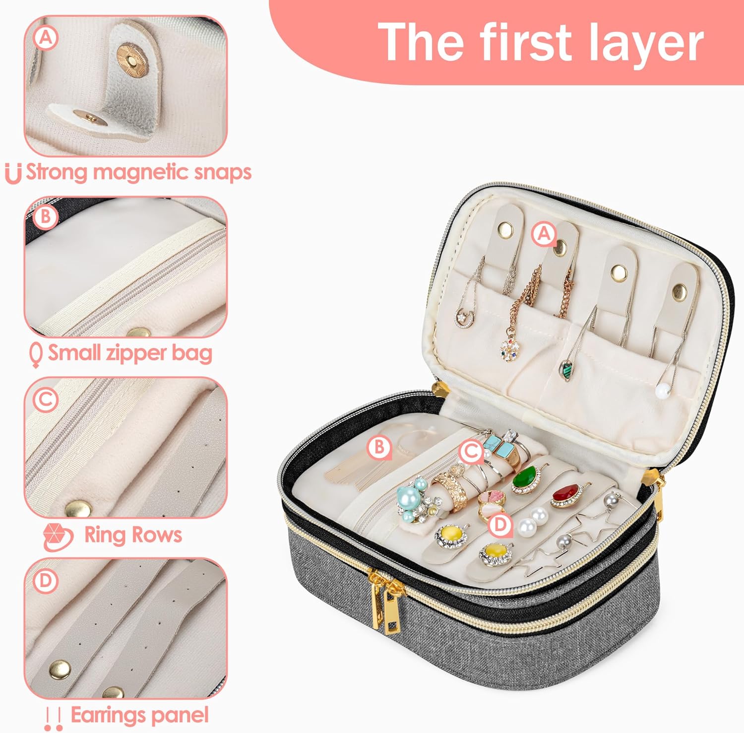 Double Layer Jewelry Organizer, Small Jewelry Travel Case