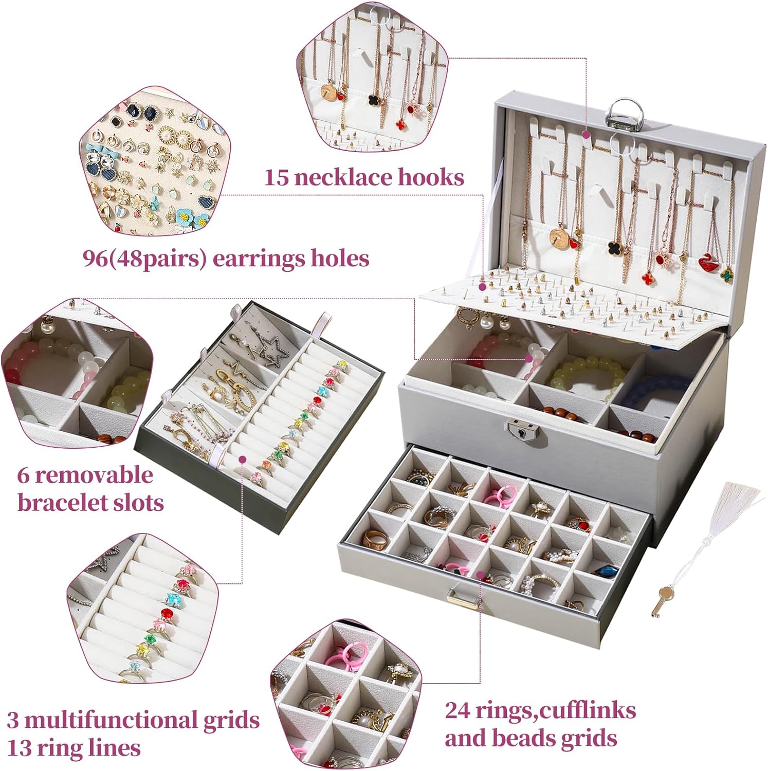 Earring Jewelry Box For Women , With Lock Earring Holder Organizer