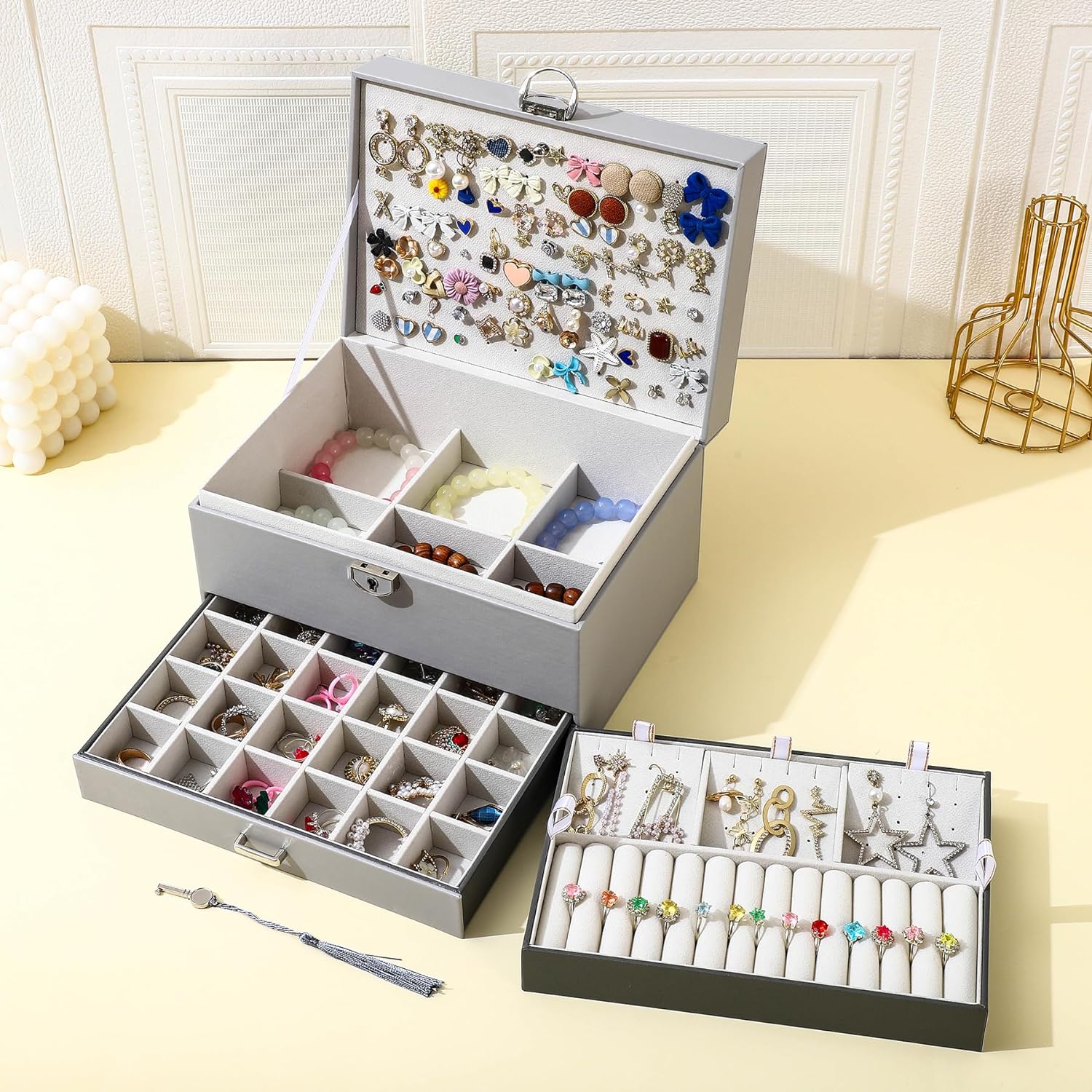 Earring Jewelry Box For Women , With Lock Earring Holder Organizer