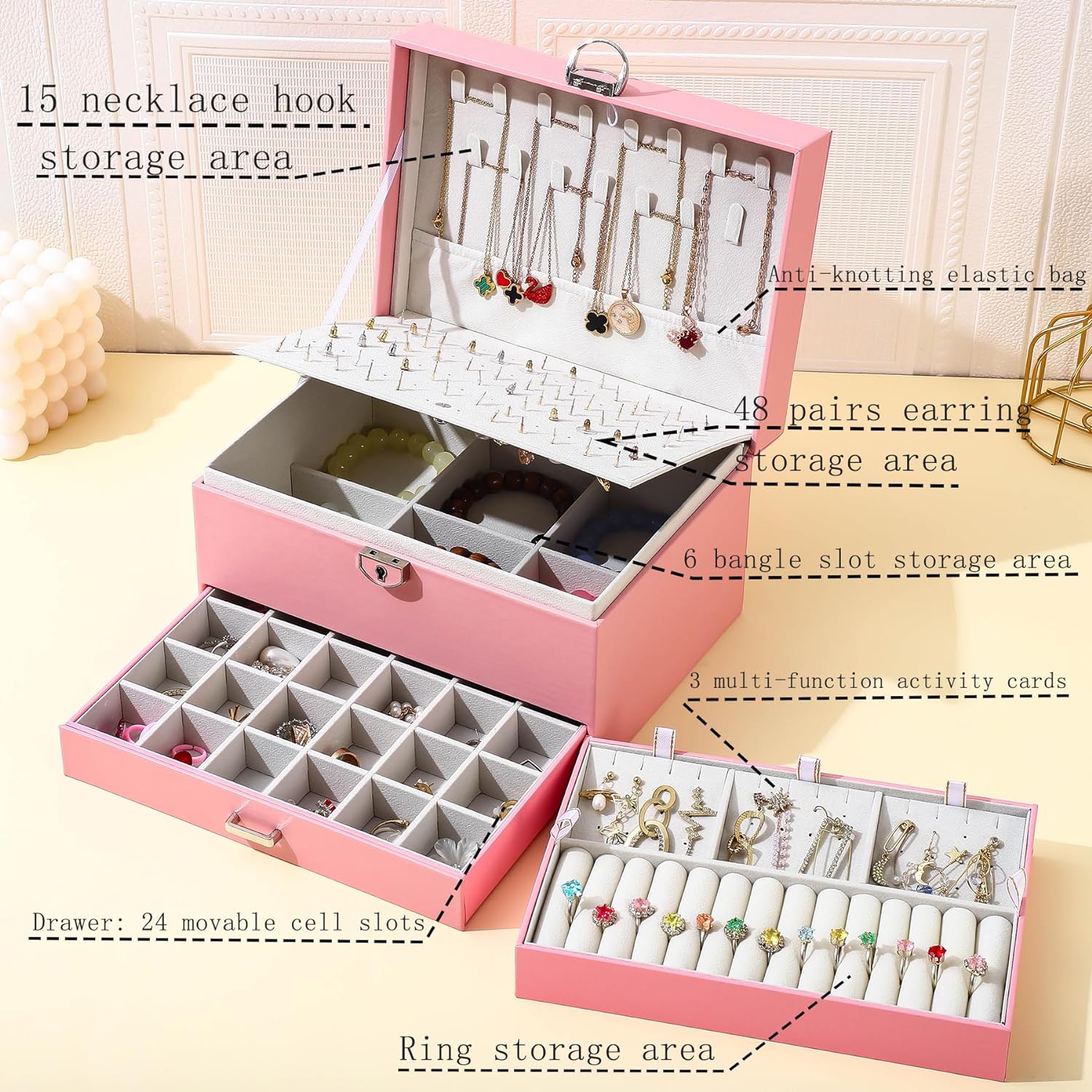 Earring Jewelry Box For Women , With Lock Earring Holder Organizer