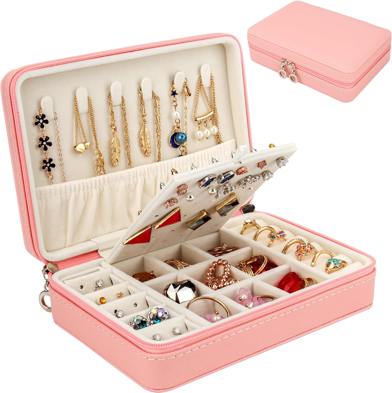 Small Jewelry Box - Travel Jewelry Case PU Leather Jewelry Organizer Storage Holder