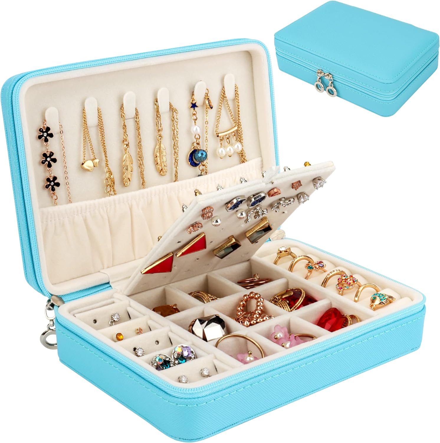 Small Jewelry Box - Travel Jewelry Case PU Leather Jewelry Organizer Storage Holder