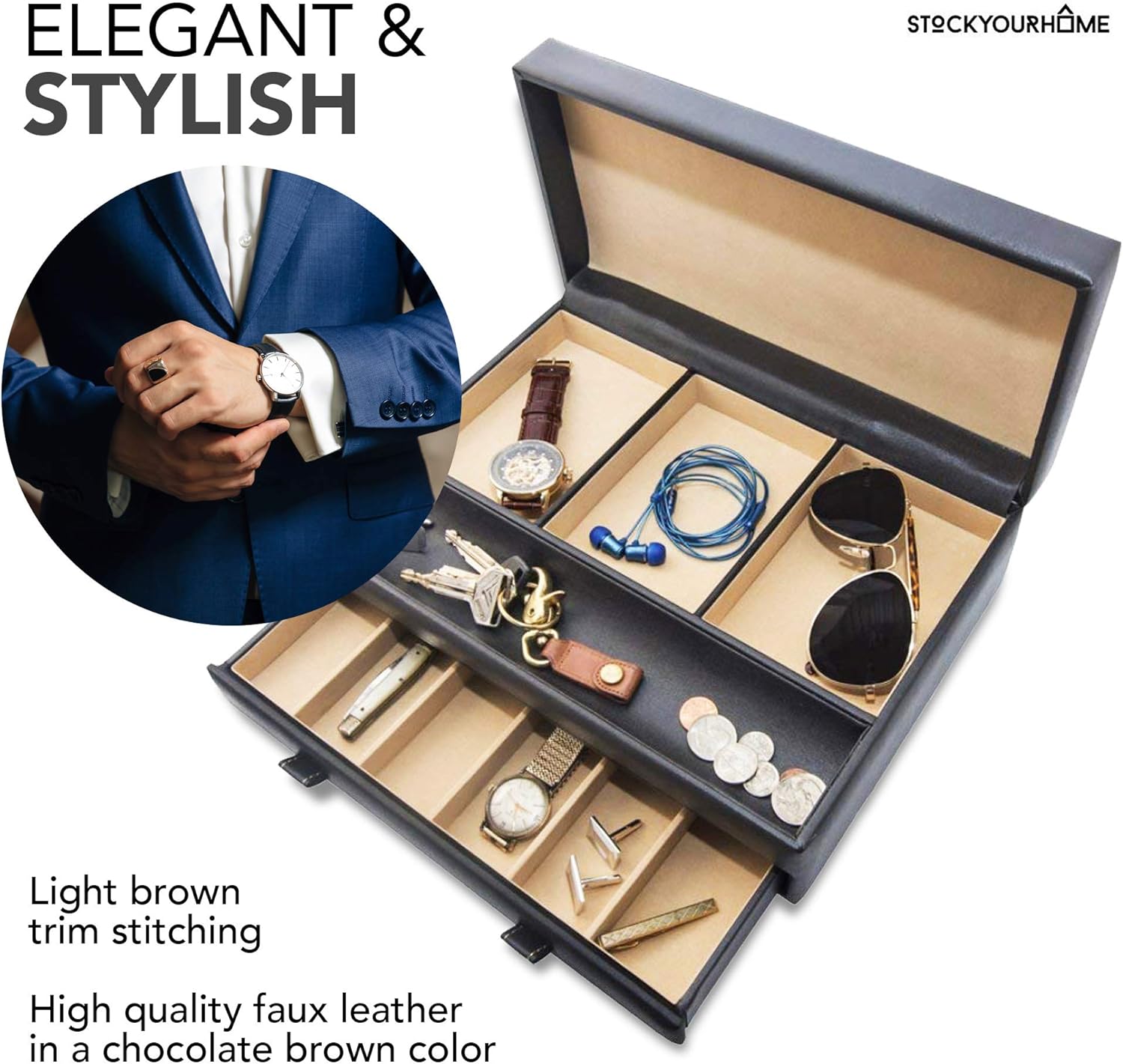 Mens Valet Tray, Night Stand Organizers and Storage, , Watch Box