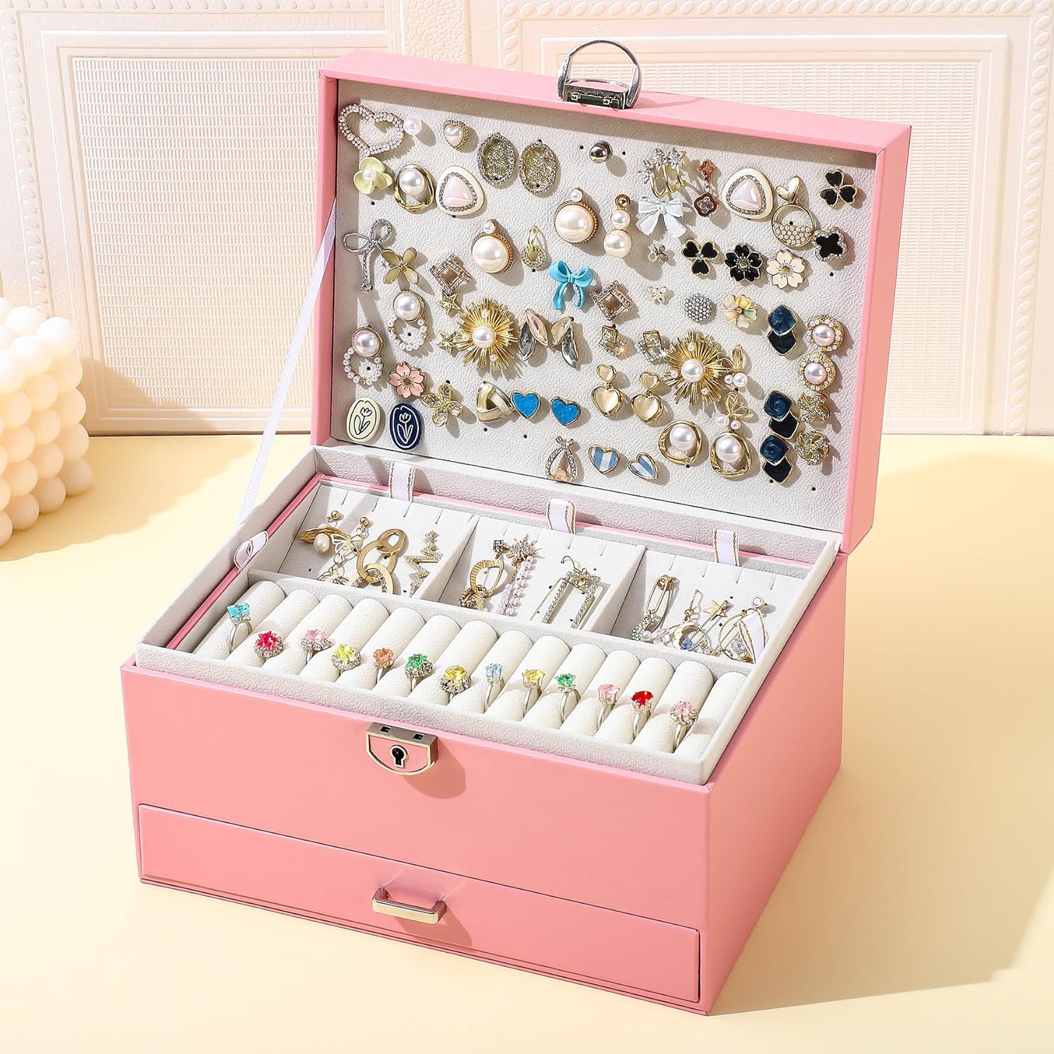 Earring Jewelry Box For Women , With Lock Earring Holder Organizer