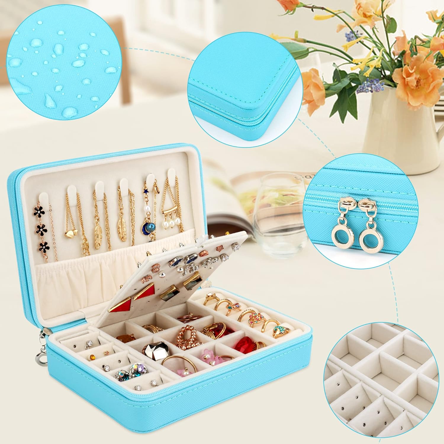 Small Jewelry Box - Travel Jewelry Case PU Leather Jewelry Organizer Storage Holder