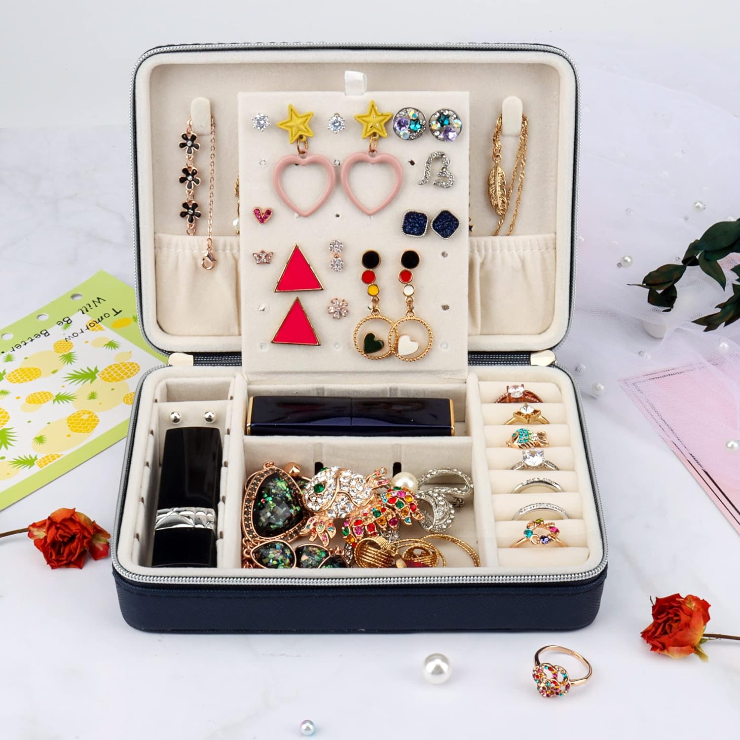 Small Jewelry Box - Travel Jewelry Case PU Leather Jewelry Organizer Storage Holder