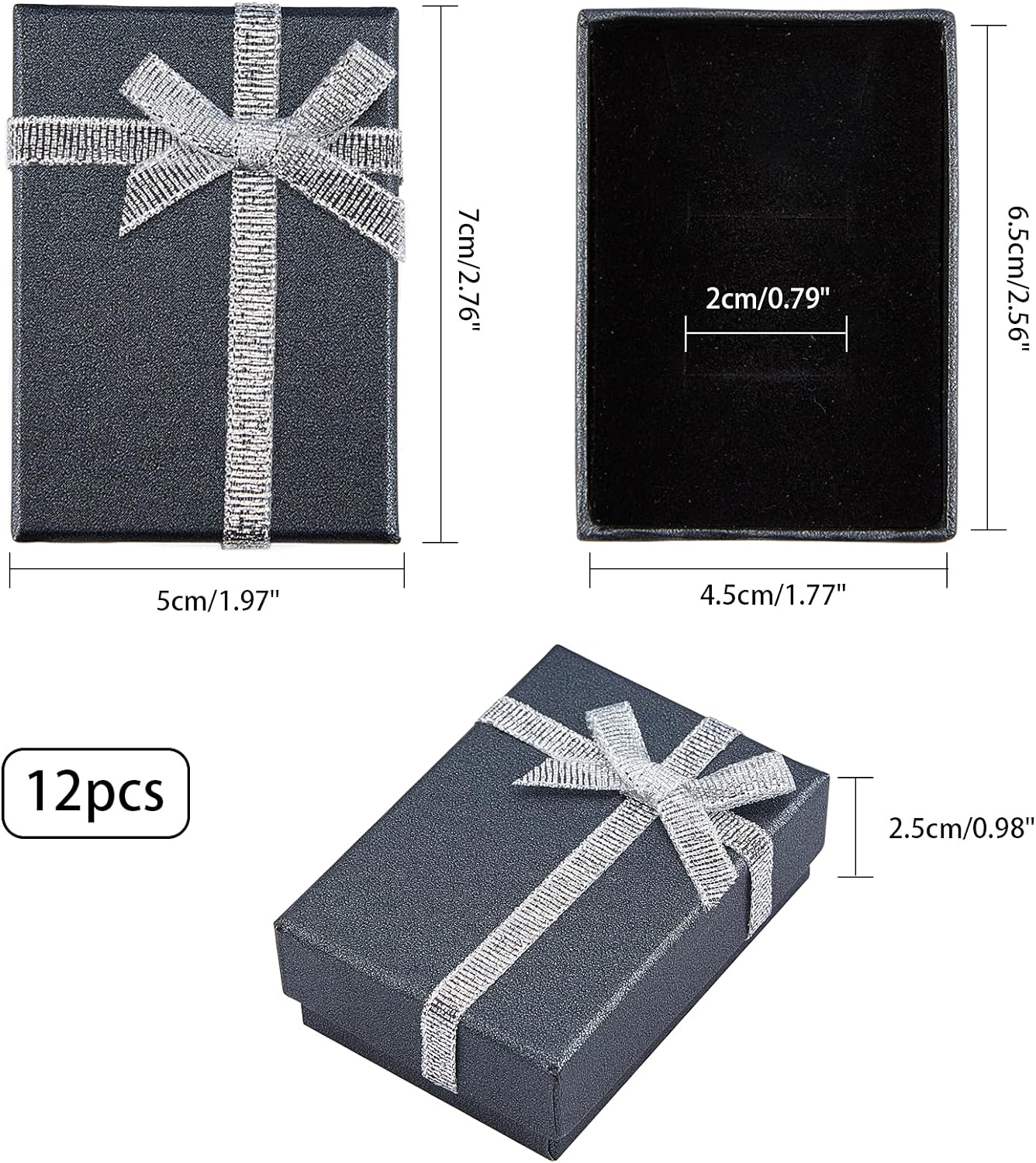 Jewelry Gift Box Set 12Pcs 2.7x2x1 Inch Cardboard Paper Jewelry Boxes Gift Cases with Ribbon Bowknot for Earring Jewelry Rings Pendant Necklaces Bracelet Packaging Box Golden Silver Black