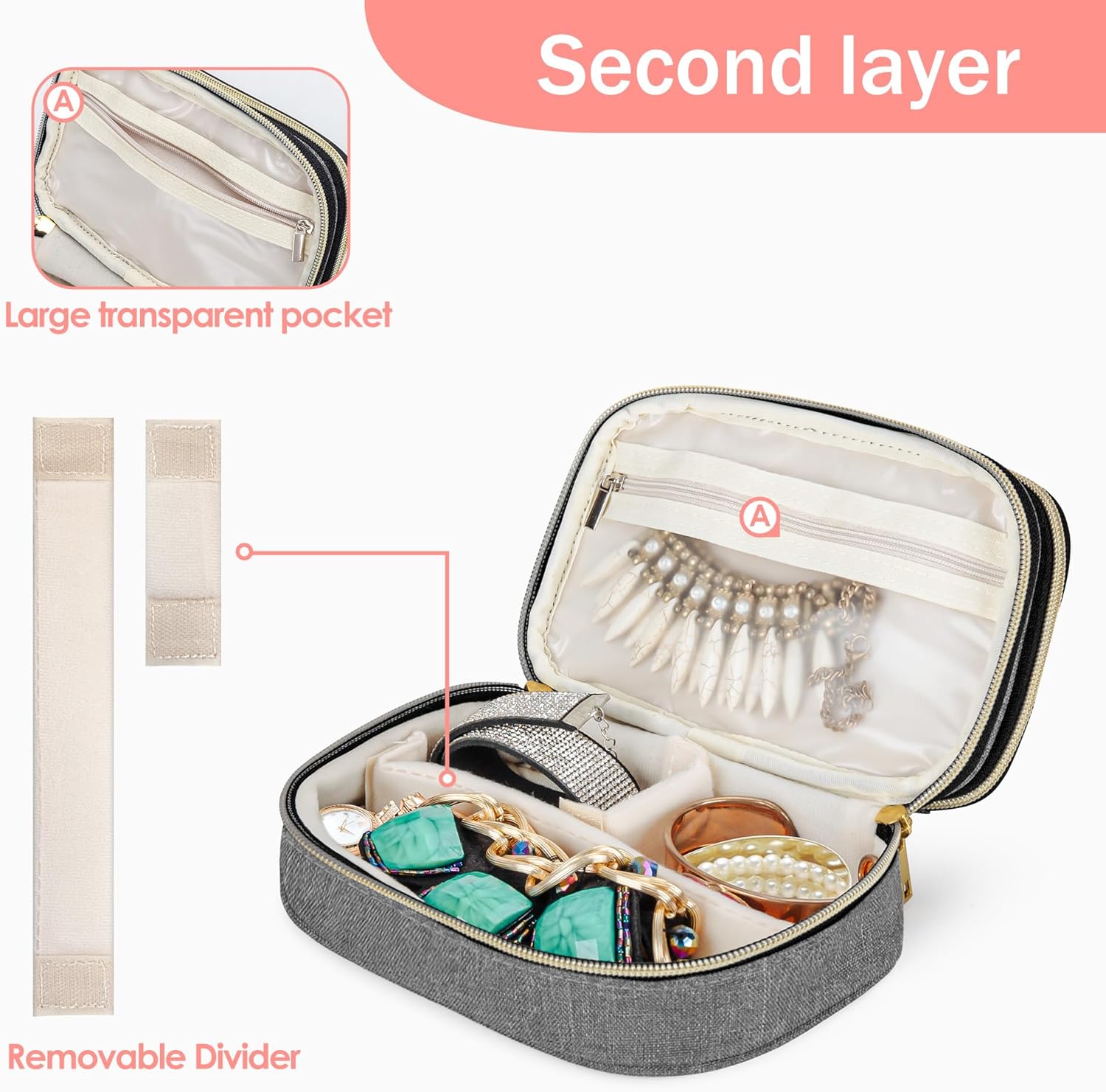 Double Layer Jewelry Organizer, Small Jewelry Travel Case