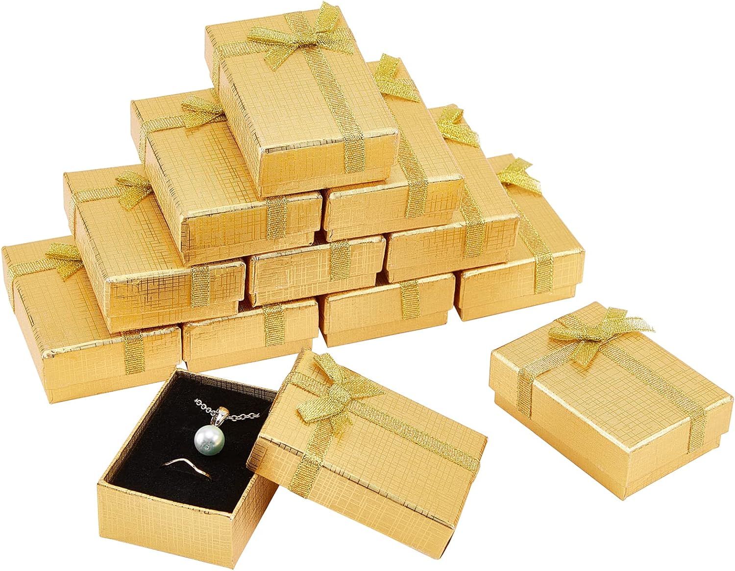 Jewelry Gift Box Set 12Pcs 2.7x2x1 Inch Cardboard Paper Jewelry Boxes Gift Cases with Ribbon Bowknot for Earring Jewelry Rings Pendant Necklaces Bracelet Packaging Box Golden Silver Black