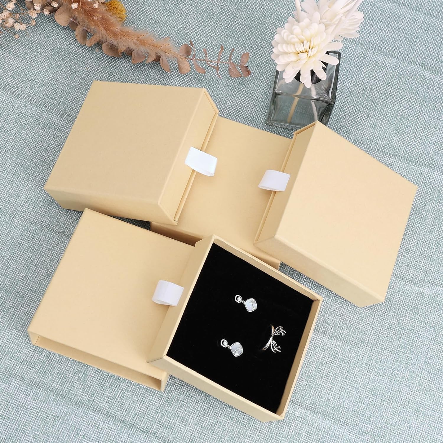 Jewelry Gift Boxes,  3.5×3.5x1Inch Cardboard Jewelry Boxes, Bulk Small Jewelry Boxes with Lids for Necklace Ring Earring Display Box (Black)