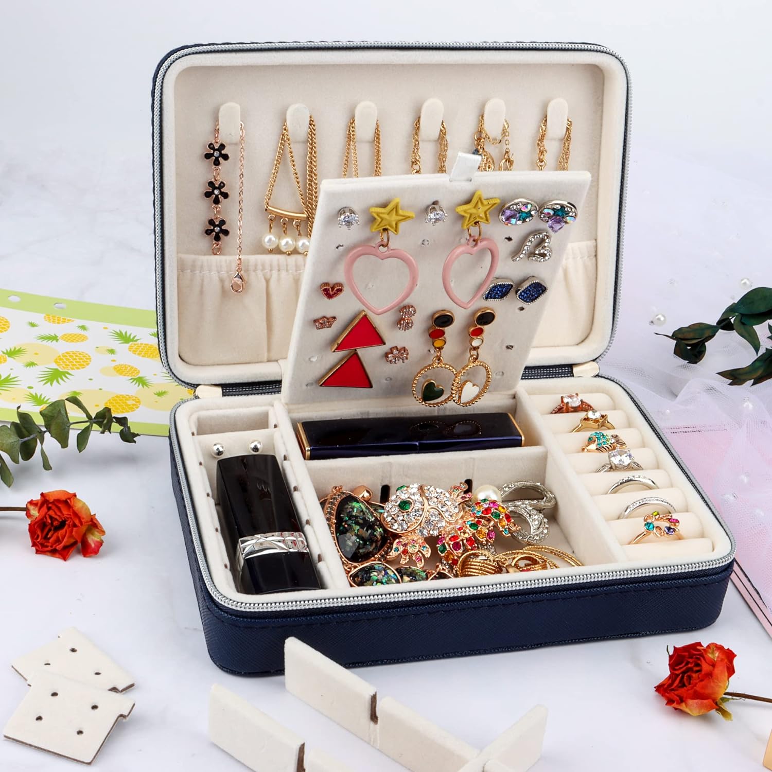 Small Jewelry Box - Travel Jewelry Case PU Leather Jewelry Organizer Storage Holder