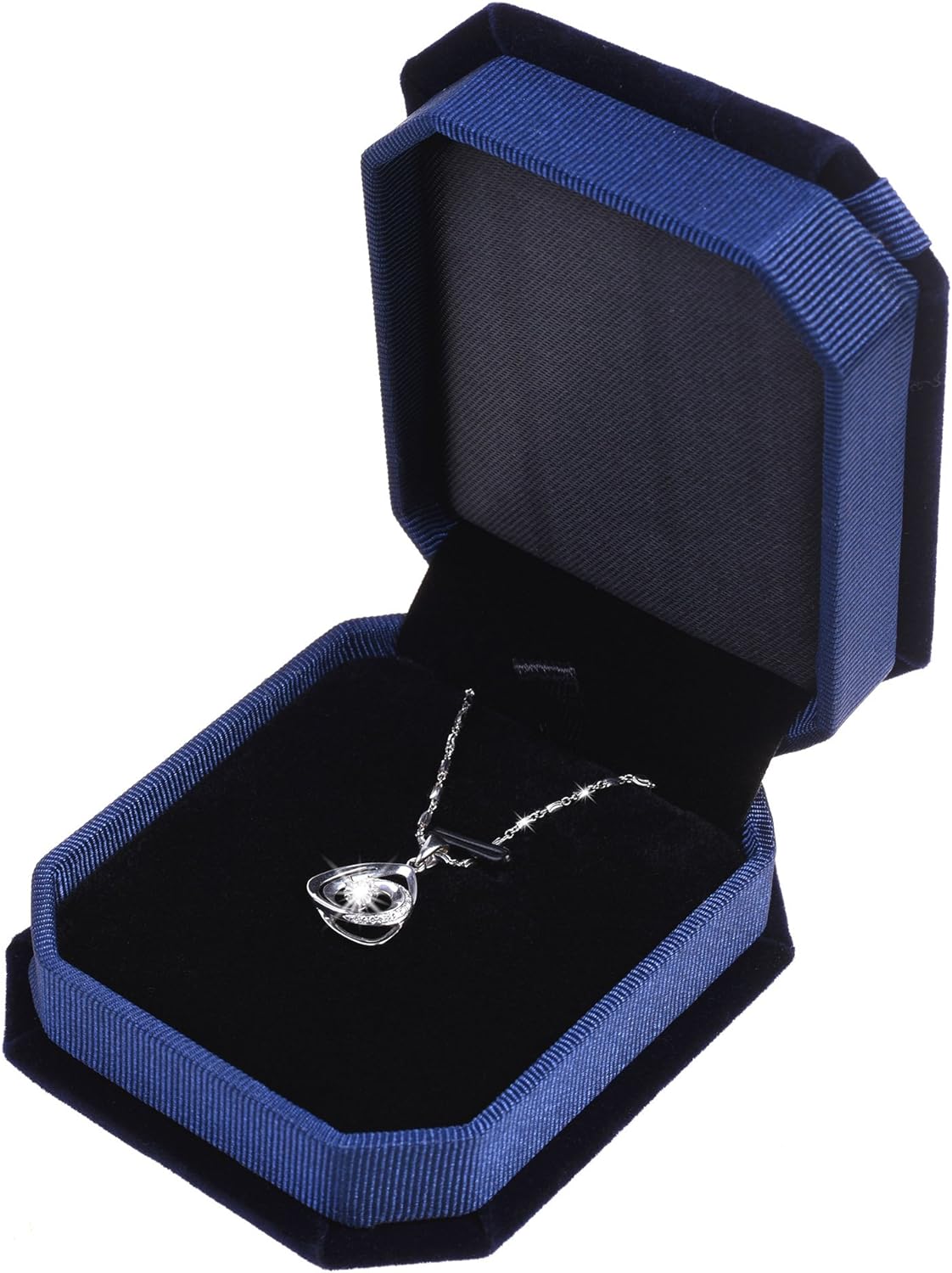 Blue Color Velvet Necklace Gift Box Pendant Gift Box Octagonal Jewelry Box with Bow