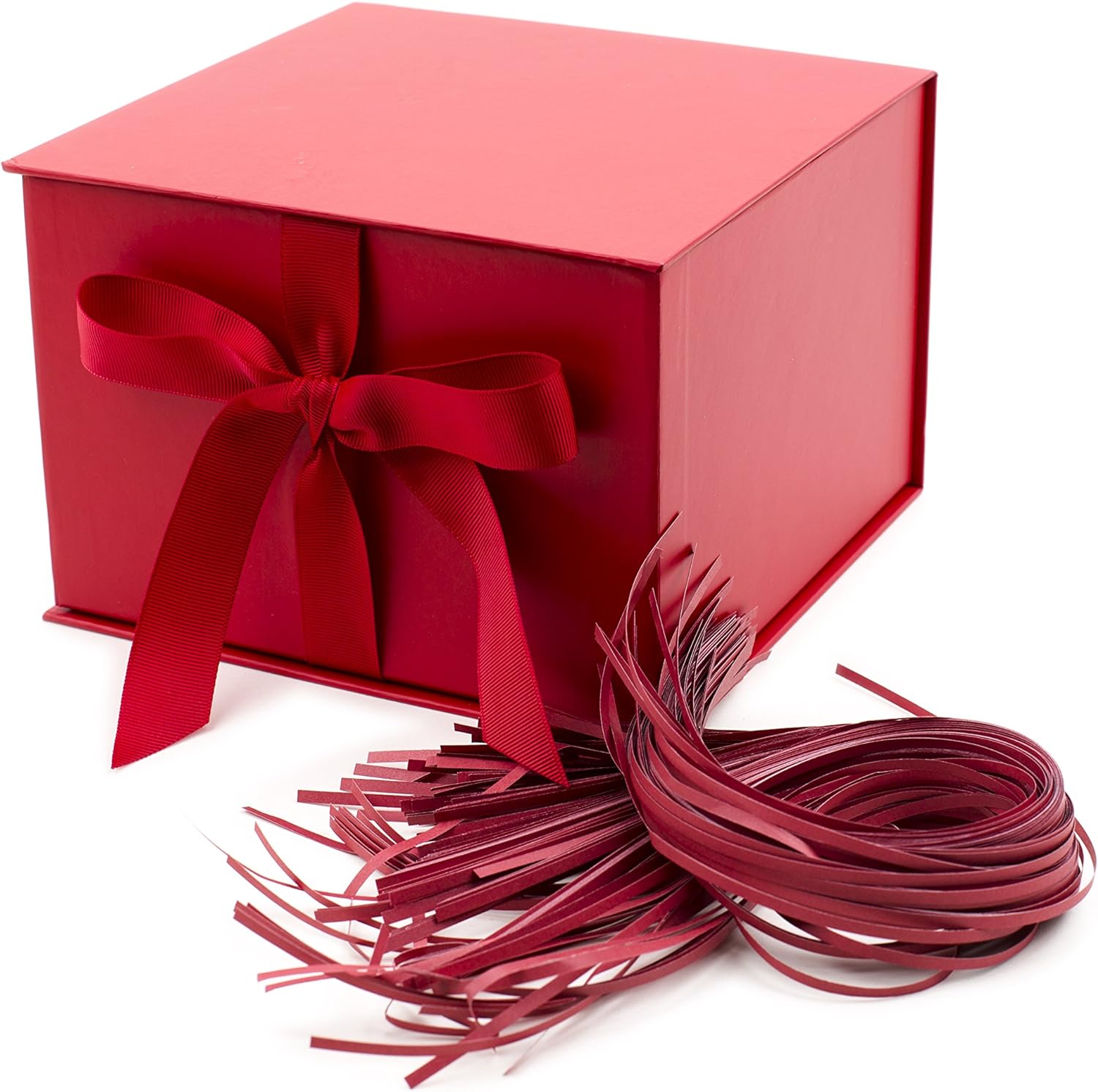 Small Gift Box with Bow and Shredded Paper Fill (Off-White) for Weddings, Bridesmaids Gifts, Engagements, Graduations and More