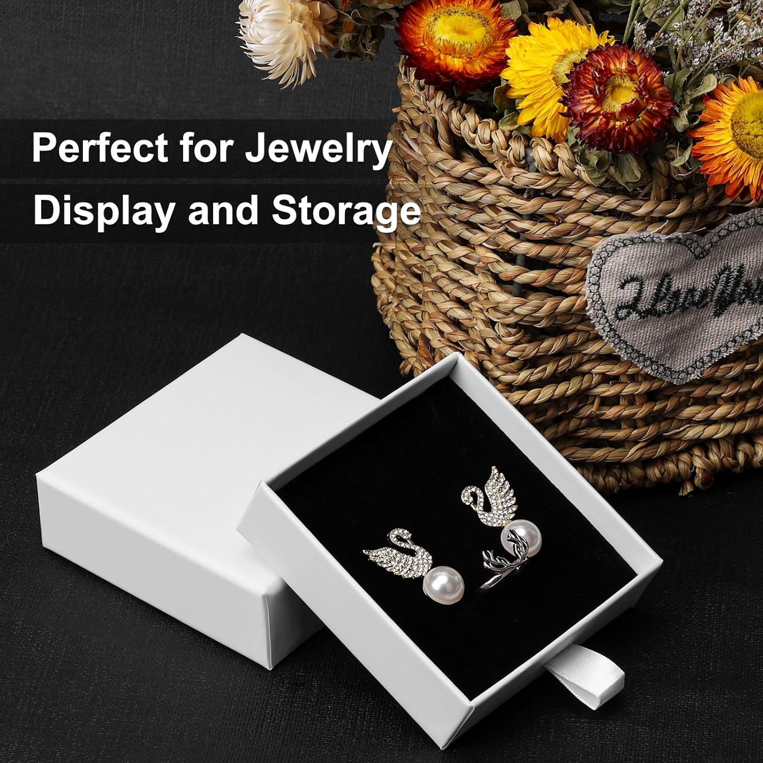 Jewelry Gift Boxes,  3.5×3.5x1Inch Cardboard Jewelry Boxes, Bulk Small Jewelry Boxes with Lids for Necklace Ring Earring Display Box (Black)