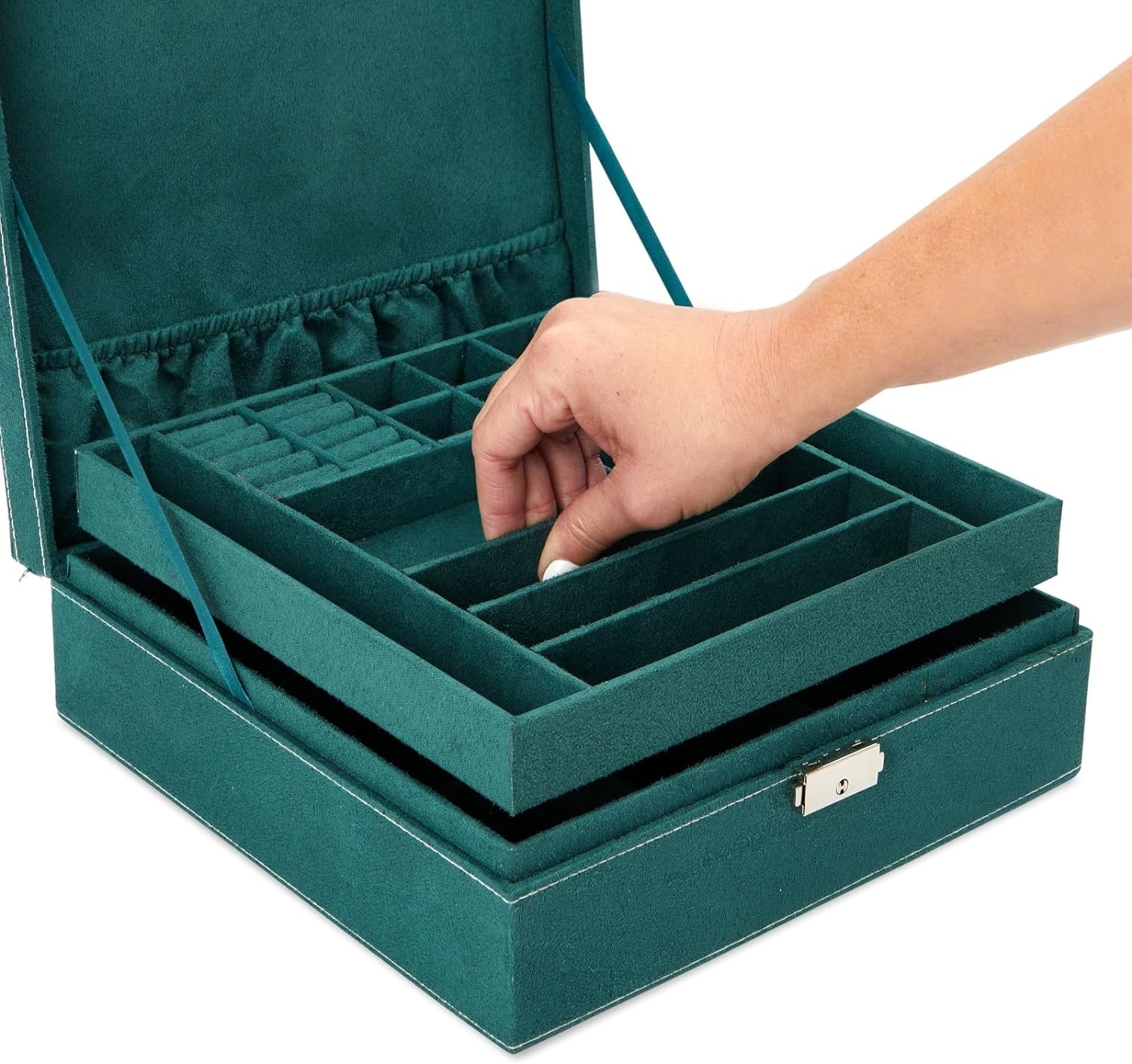 Jewelry Box Organizer Travel Case, Earrings Storage with Removable Tray for Women, Men