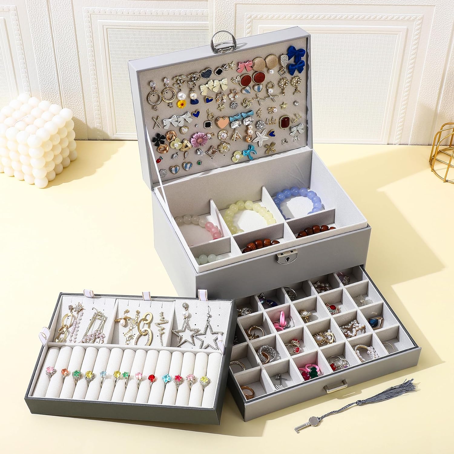 Earring Jewelry Box For Women , With Lock Earring Holder Organizer