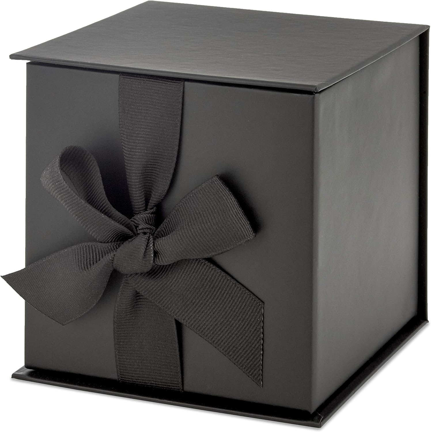 Small Gift Box with Bow and Shredded Paper Fill (Black) for Weddings, Mother's Day, Groomsmen Gifts, Engagements, Graduations and More