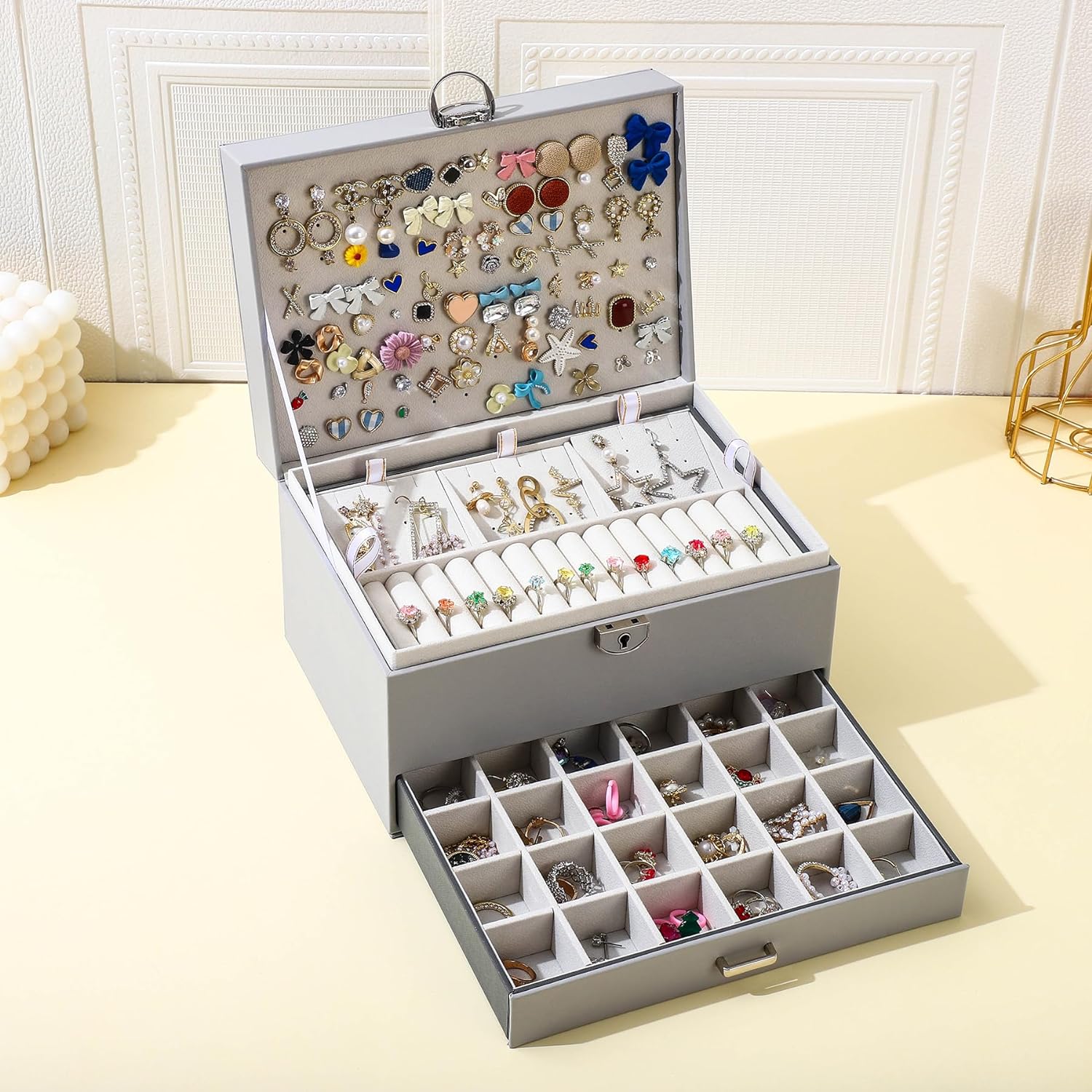 Earring Jewelry Box For Women , With Lock Earring Holder Organizer