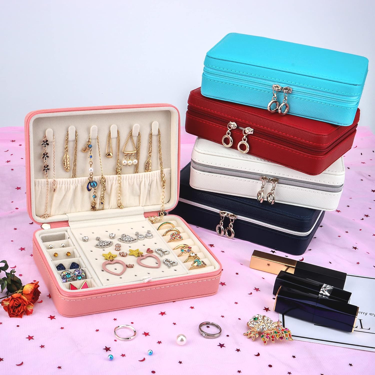 Small Jewelry Box - Travel Jewelry Case PU Leather Jewelry Organizer Storage Holder