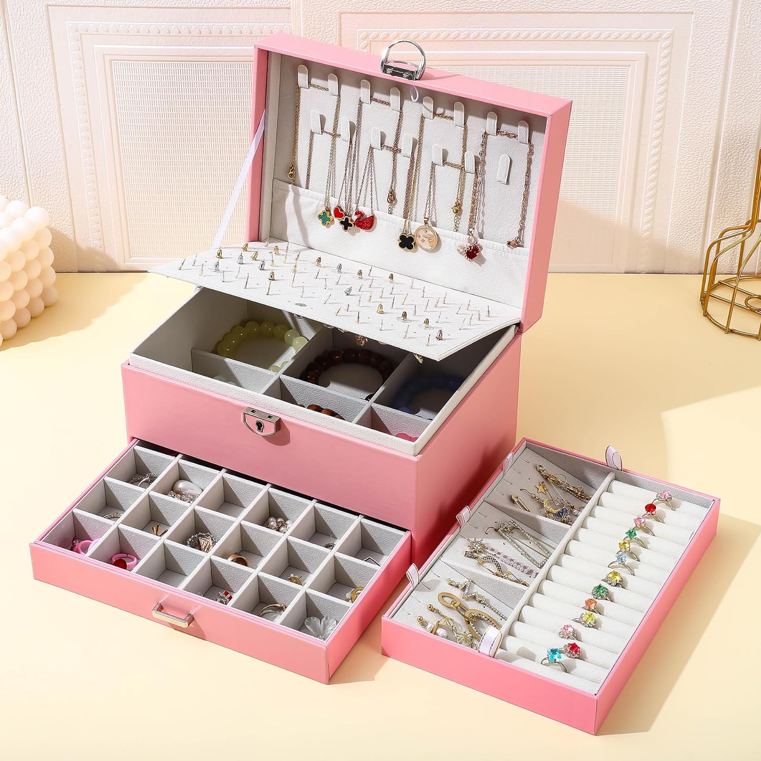 Earring Jewelry Box For Women , With Lock Earring Holder Organizer