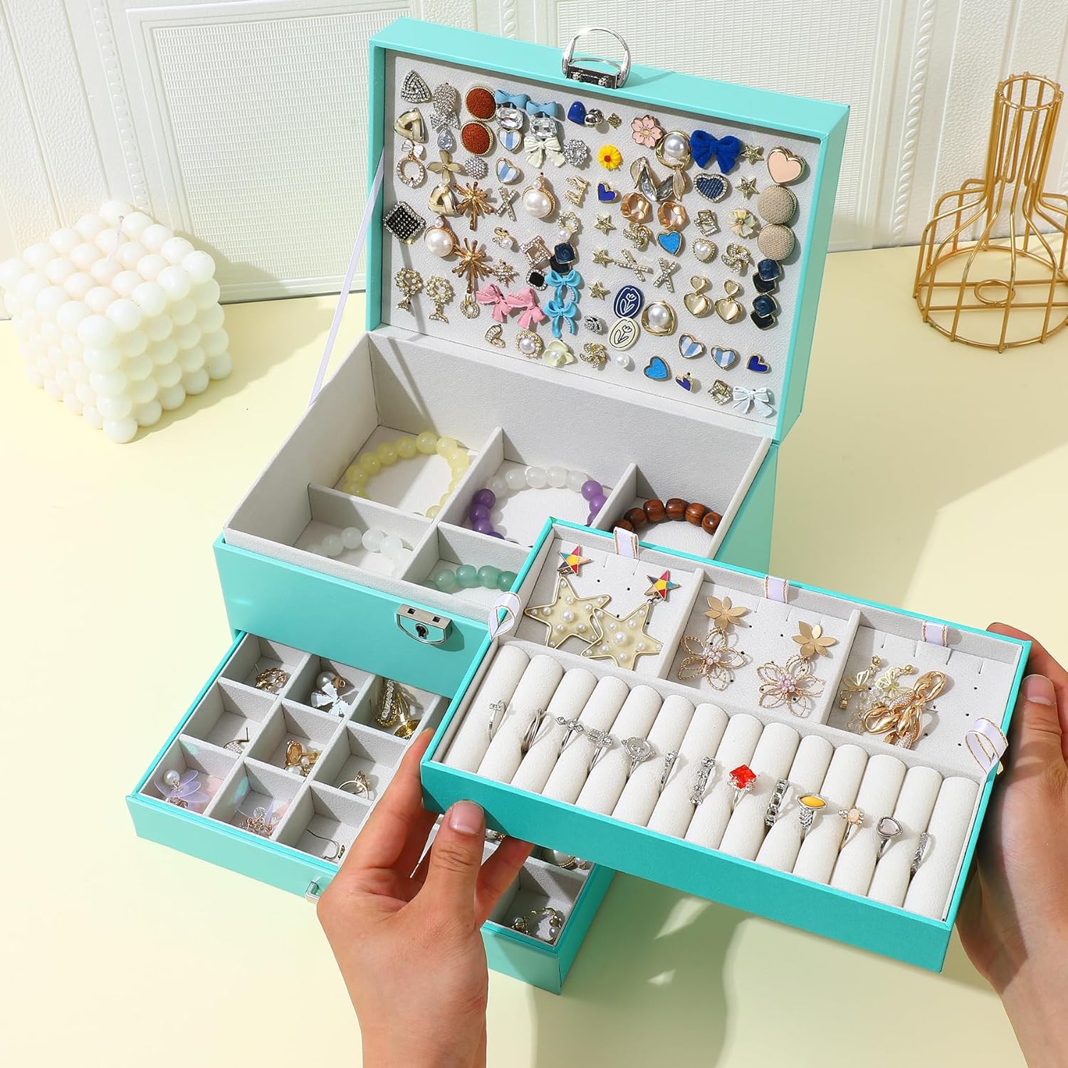 Earring Jewelry Box For Women , With Lock Earring Holder Organizer