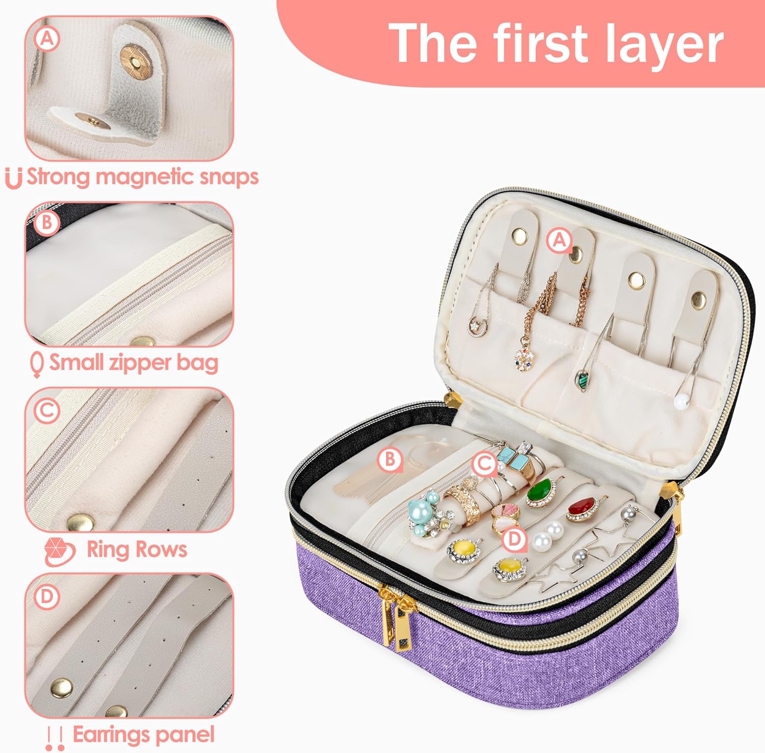 Double Layer Jewelry Organizer, Small Jewelry Travel Case