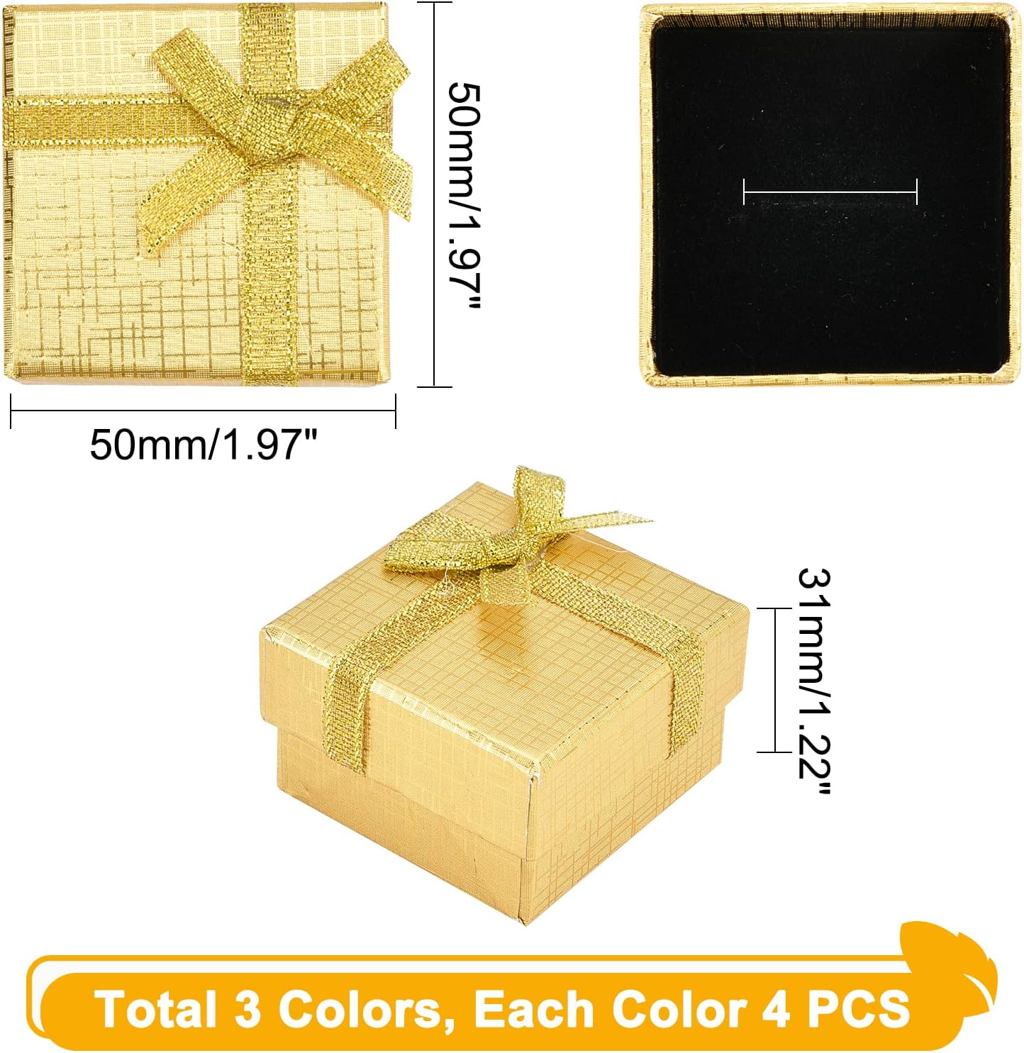 Jewelry Gift Box Set 12Pcs 2.7x2x1 Inch Cardboard Paper Jewelry Boxes Gift Cases with Ribbon Bowknot for Earring Jewelry Rings Pendant Necklaces Bracelet Packaging Box Golden Silver Black