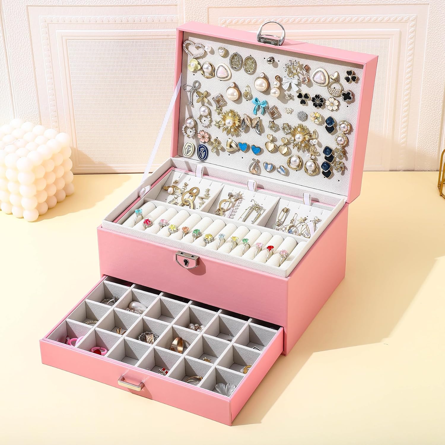 Earring Jewelry Box For Women , With Lock Earring Holder Organizer