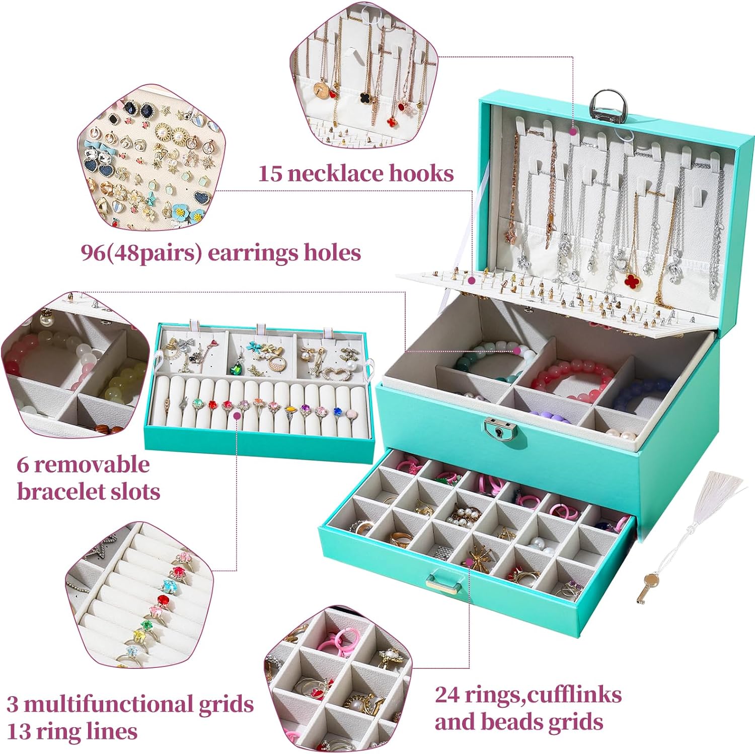 Earring Jewelry Box For Women , With Lock Earring Holder Organizer